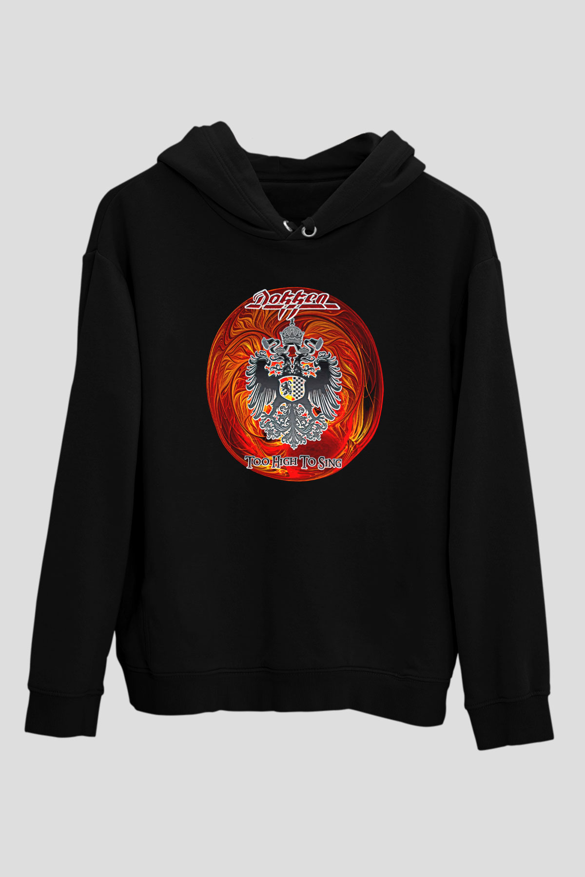 Dokken Baskılı Unisex Siyah Kapüşonlu Sweatshirt