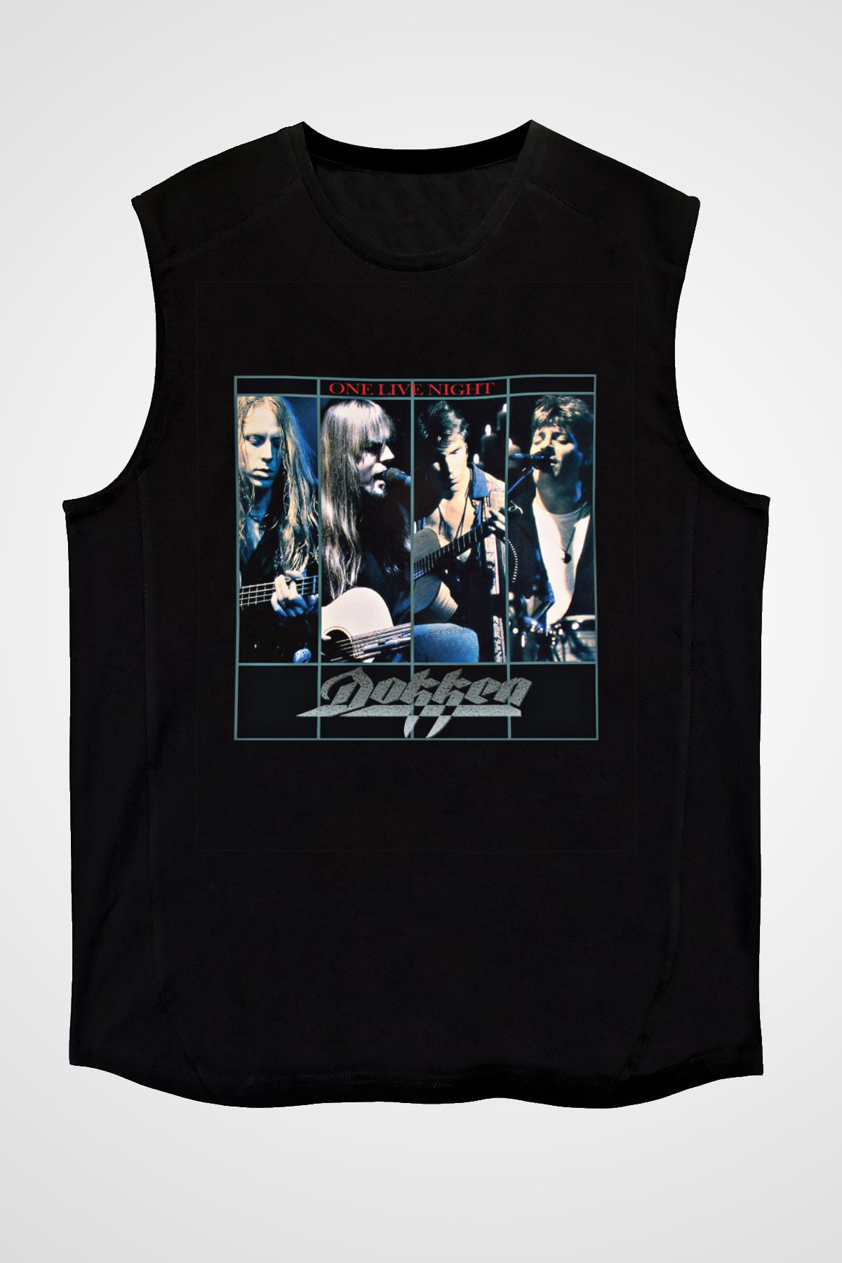 Dokken Baskılı Unisex Siyah Kolsuz Tişört