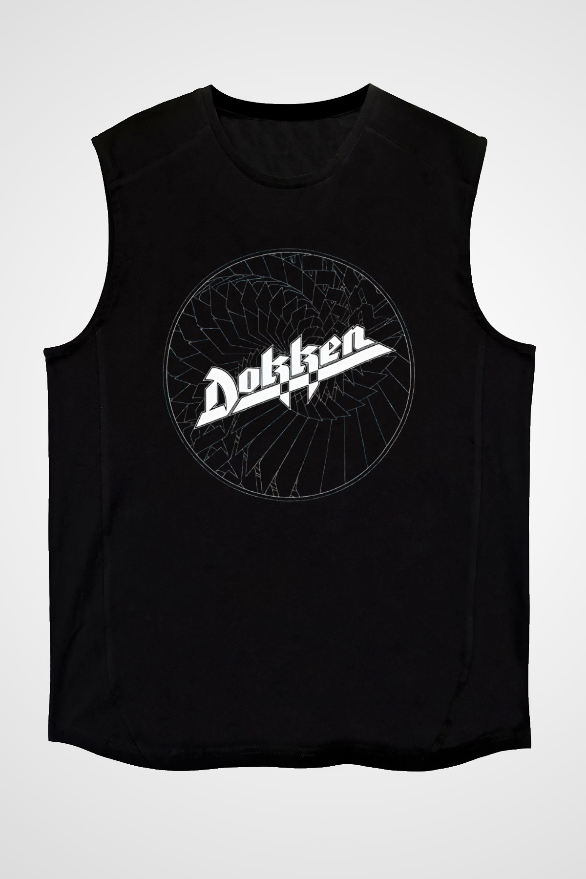 Dokken Baskılı Unisex Siyah Kolsuz Tişört - Tshirt