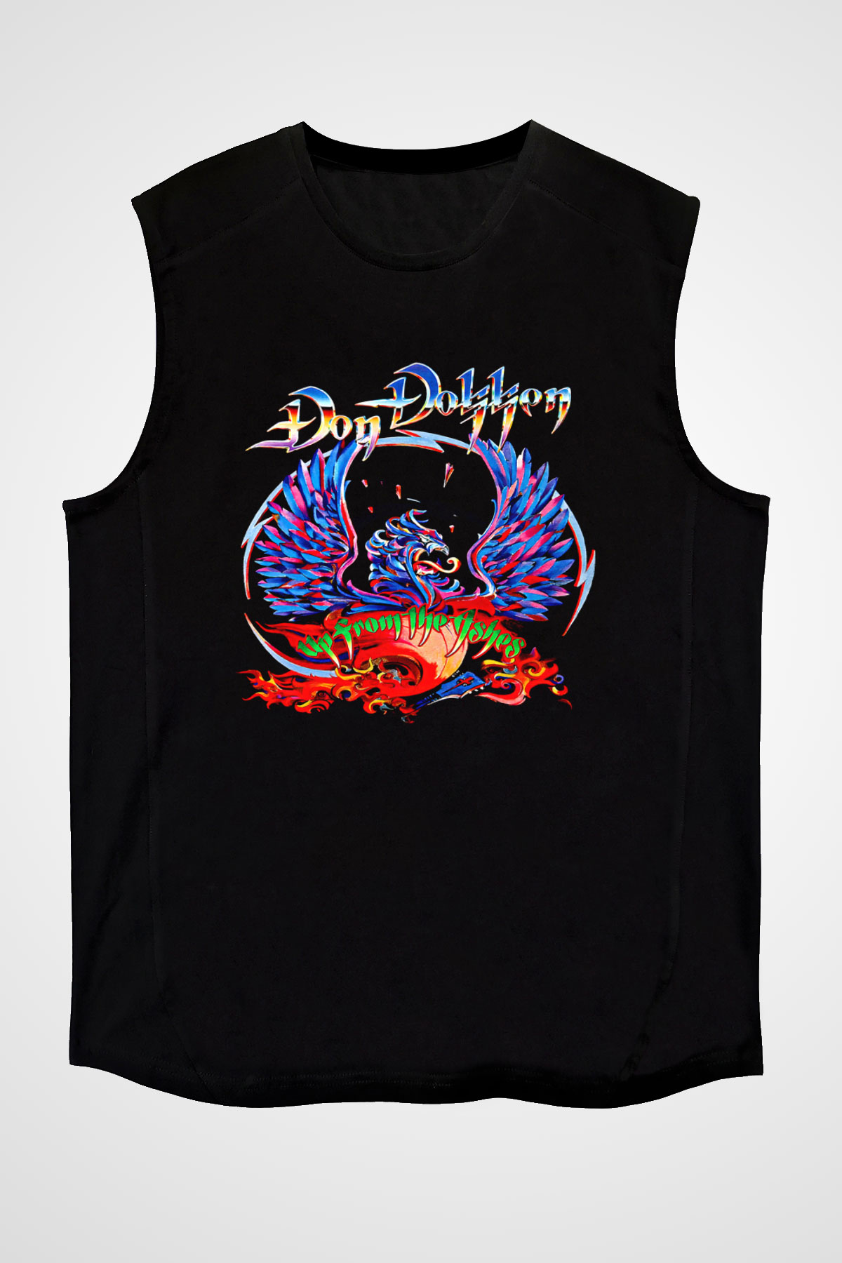 Dokken Baskılı Unisex Siyah Kolsuz Tişört - Tshirt