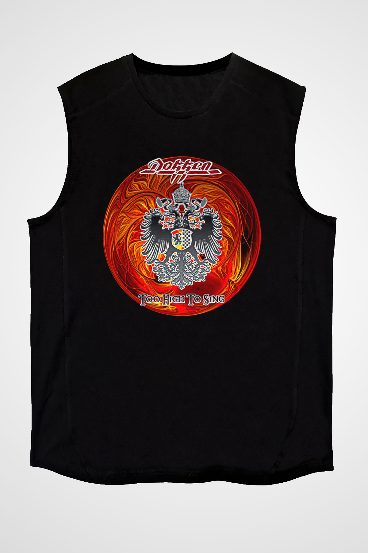 Dokken Baskılı Unisex Siyah Kolsuz Tişört - Tshirt