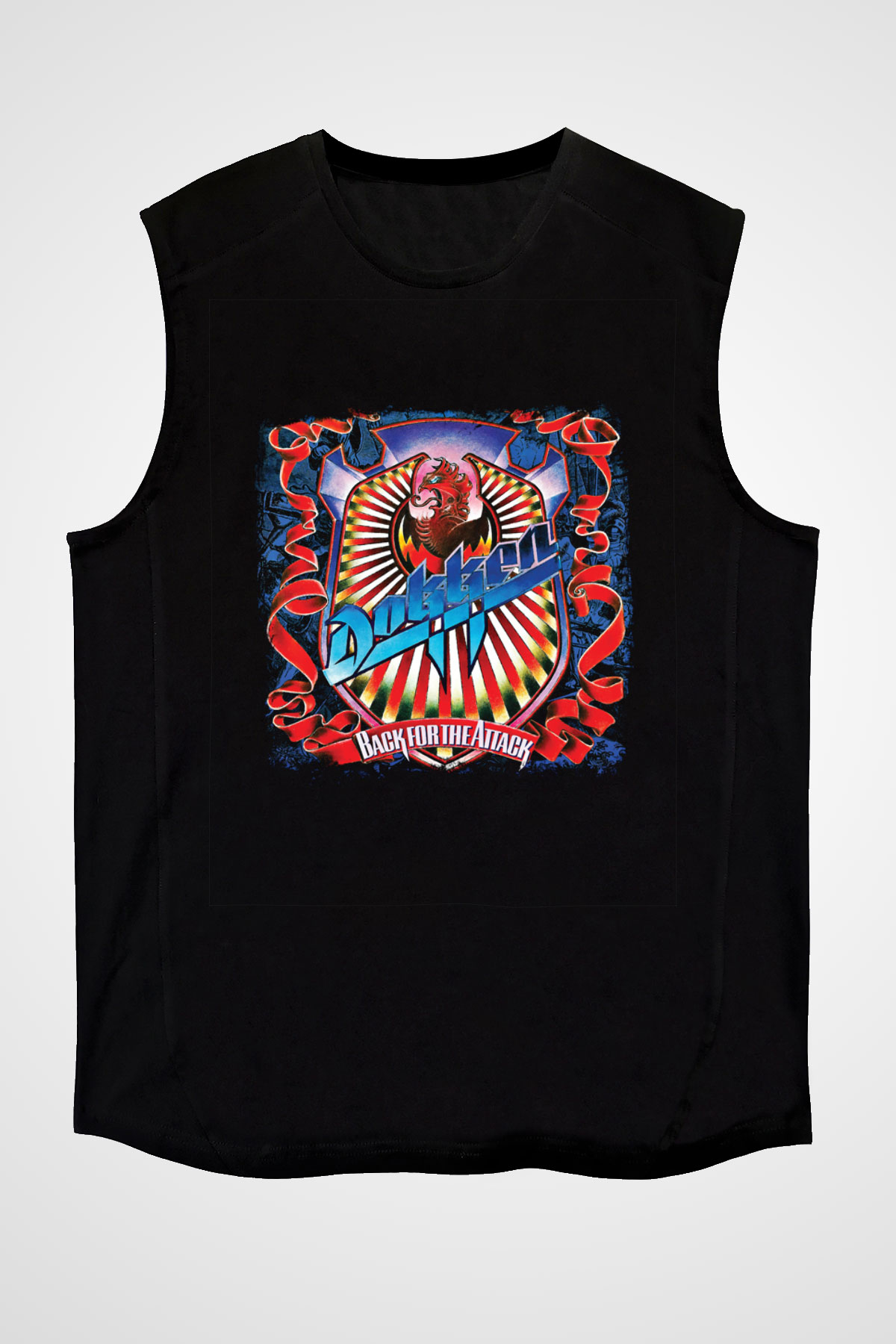 Dokken Baskılı Unisex Siyah Kolsuz Tişört
