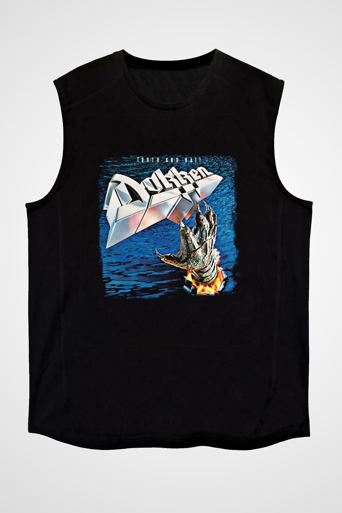 Dokken Baskılı Unisex Siyah Kolsuz Tişört