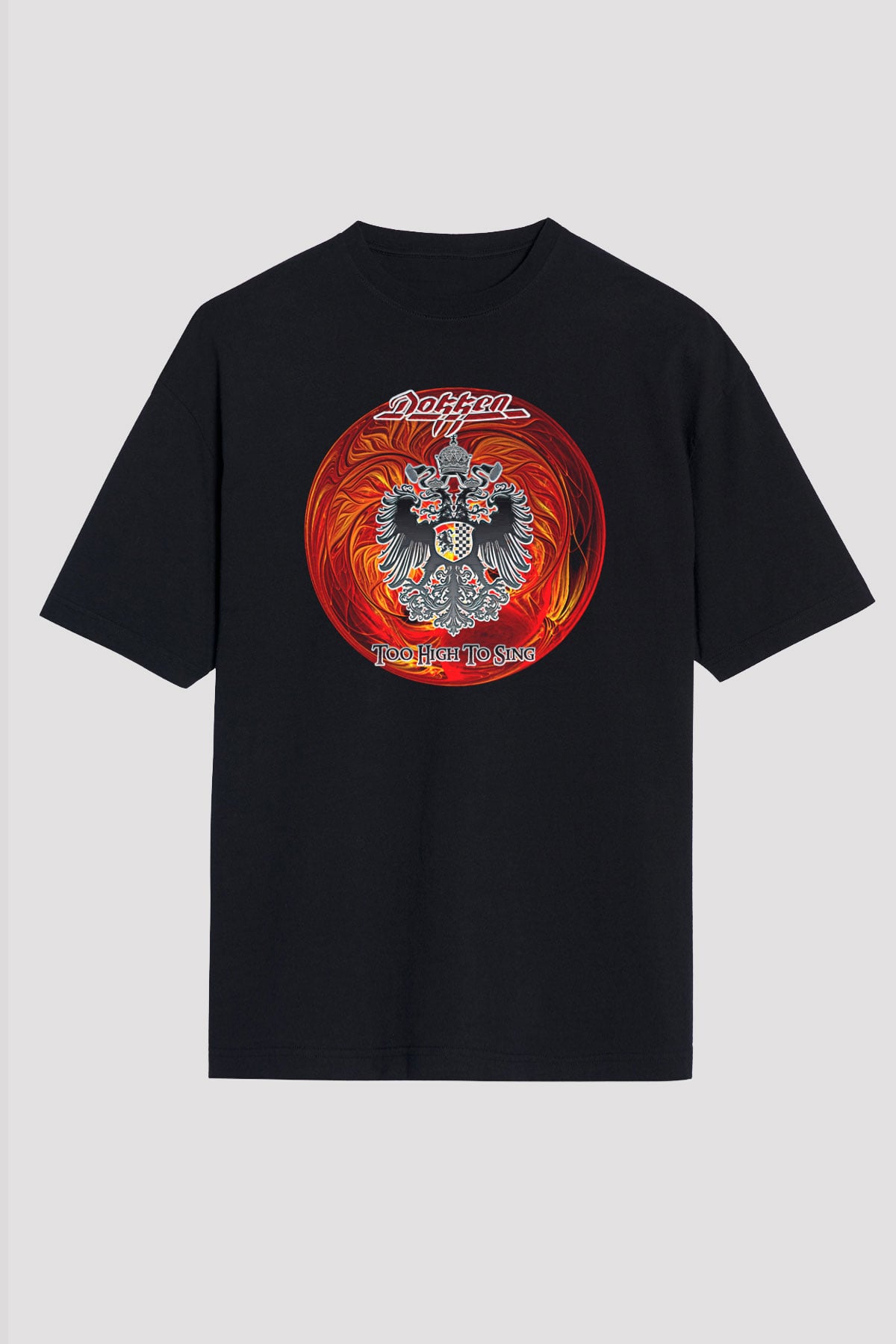 Dokken Baskılı Unisex Siyah Oversize Tişört - Tshirt