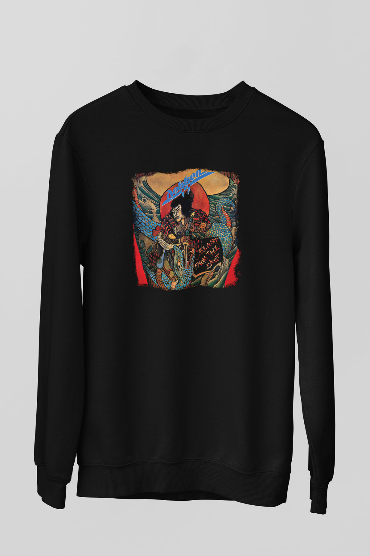 Dokken Baskılı Unisex Siyah Sweatshirt