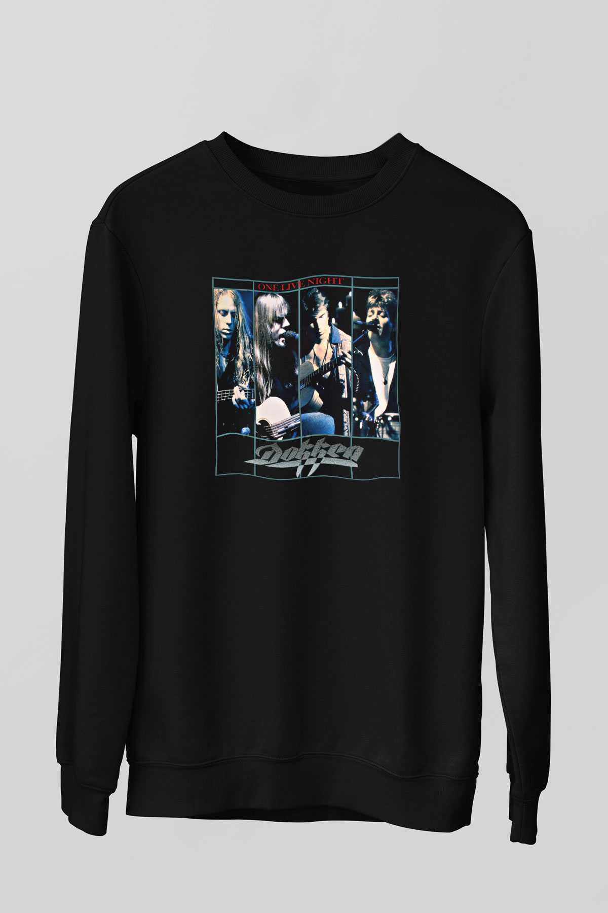 Dokken Baskılı Unisex Siyah Sweatshirt