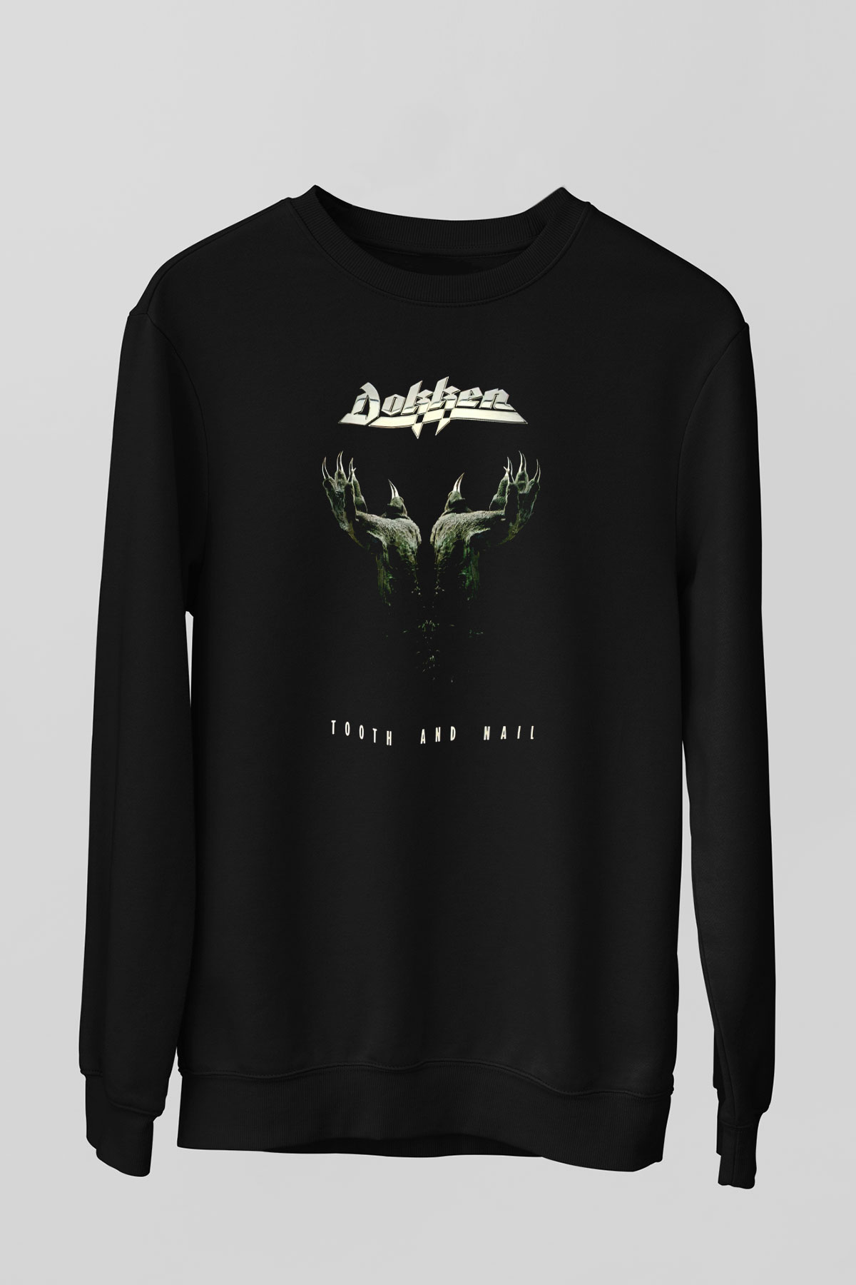 Dokken Baskılı Unisex Siyah Sweatshirt