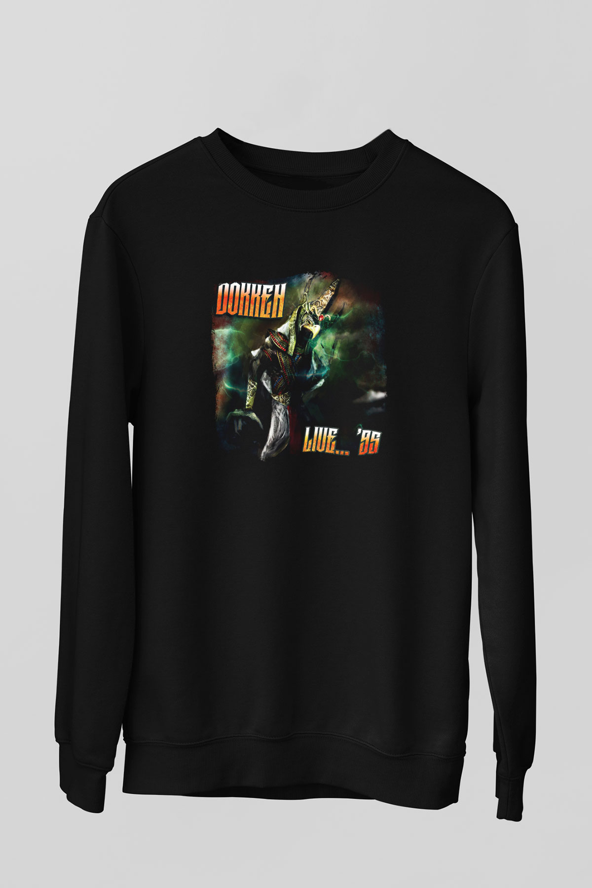 Dokken Baskılı Unisex Siyah Sweatshirt