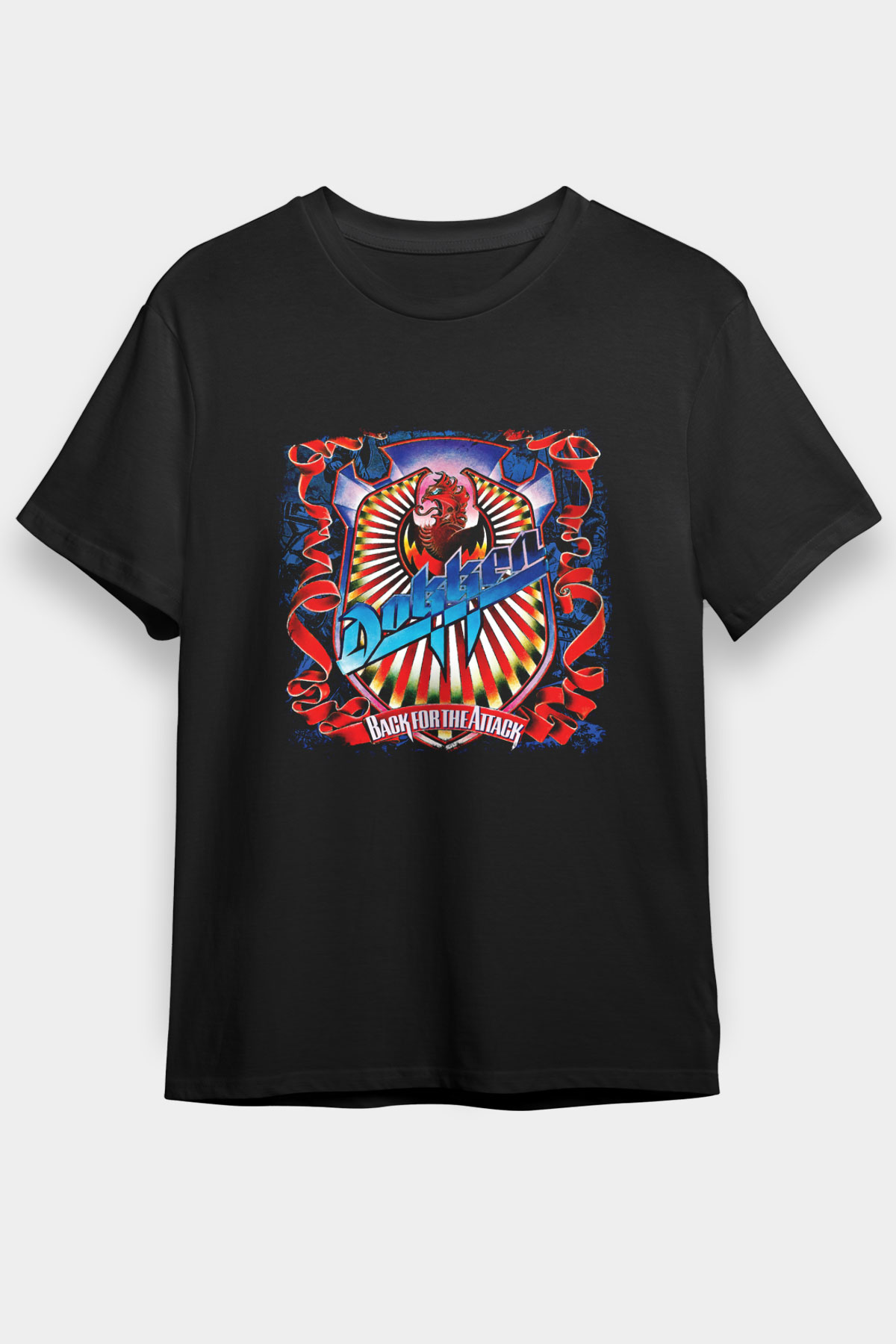 Dokken Baskılı Unisex Siyah Tişört