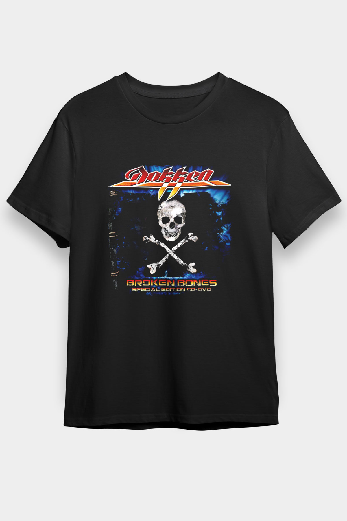 Dokken Baskılı Unisex Siyah Tişört