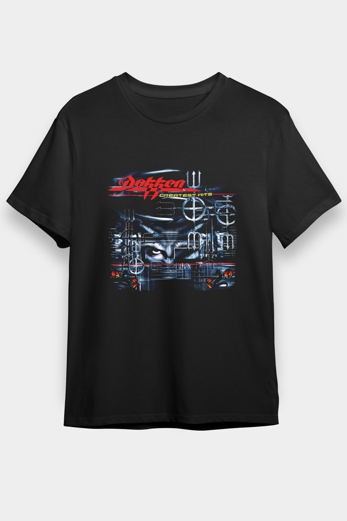 Dokken Baskılı Unisex Siyah Tişört