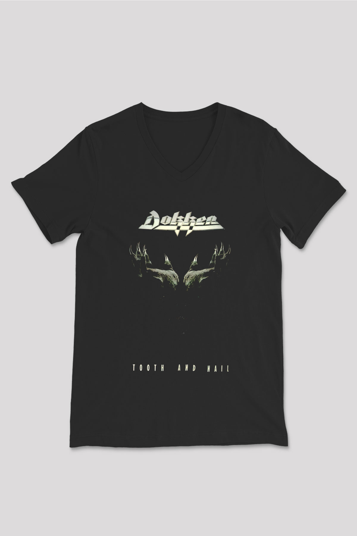 Dokken Siyah Unisex V Yaka Tişört
