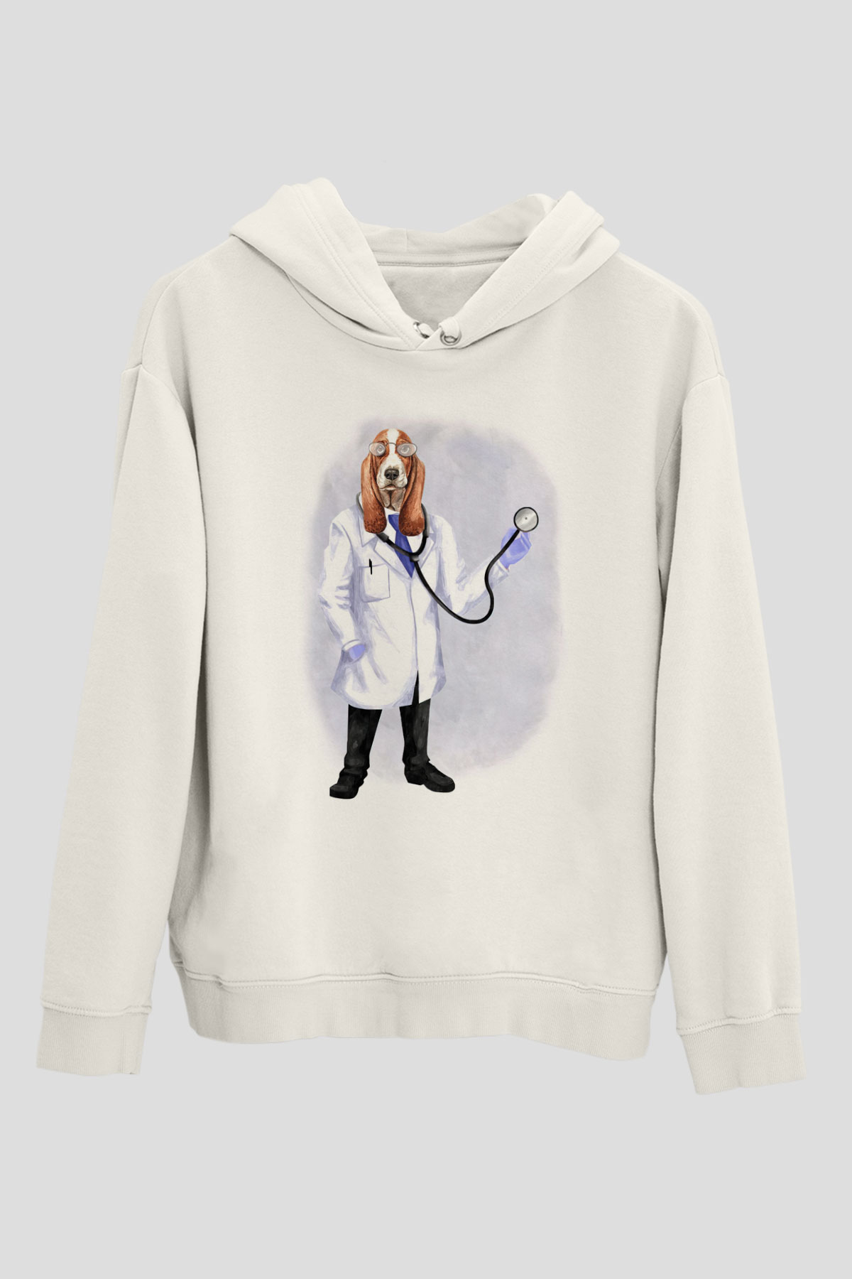Doktor Beyaz Unisex Kapüşonlu Sweatshirt