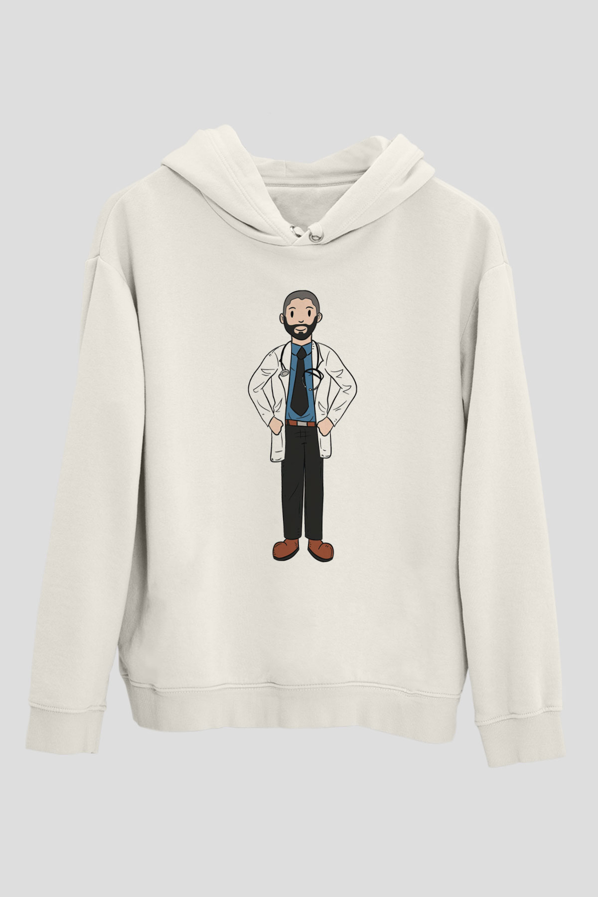 Doktor Beyaz Unisex Kapüşonlu Sweatshirt