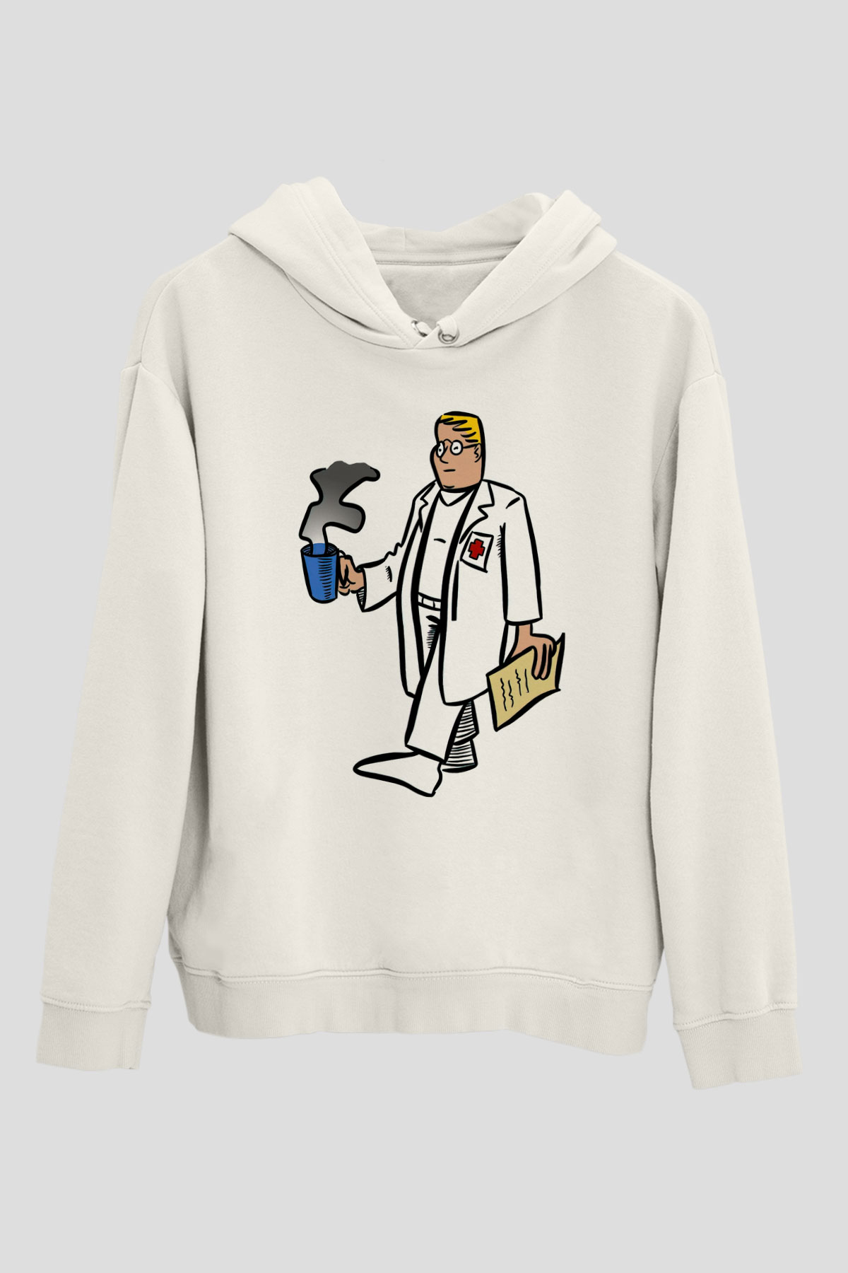 Doktor Beyaz Unisex Kapüşonlu Sweatshirt