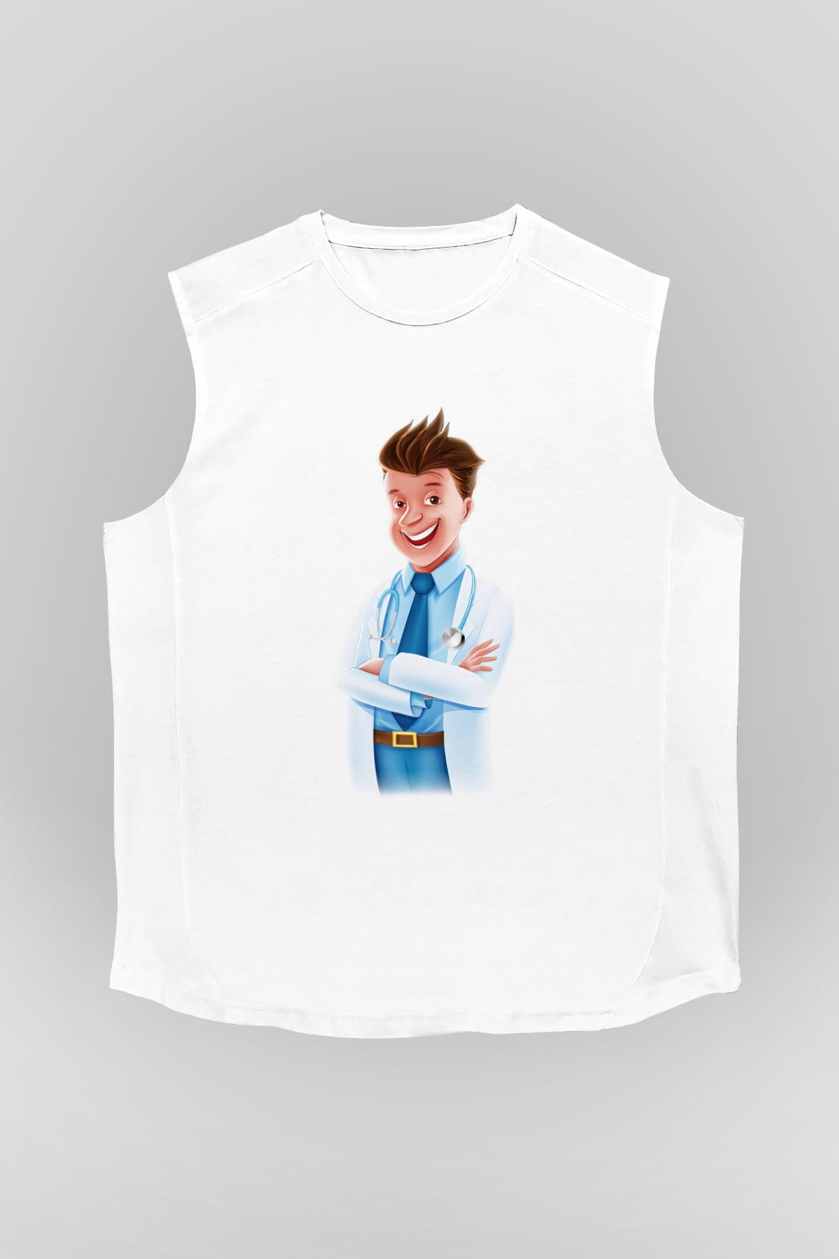 Doktor Beyaz Unisex Kolsuz Tişört