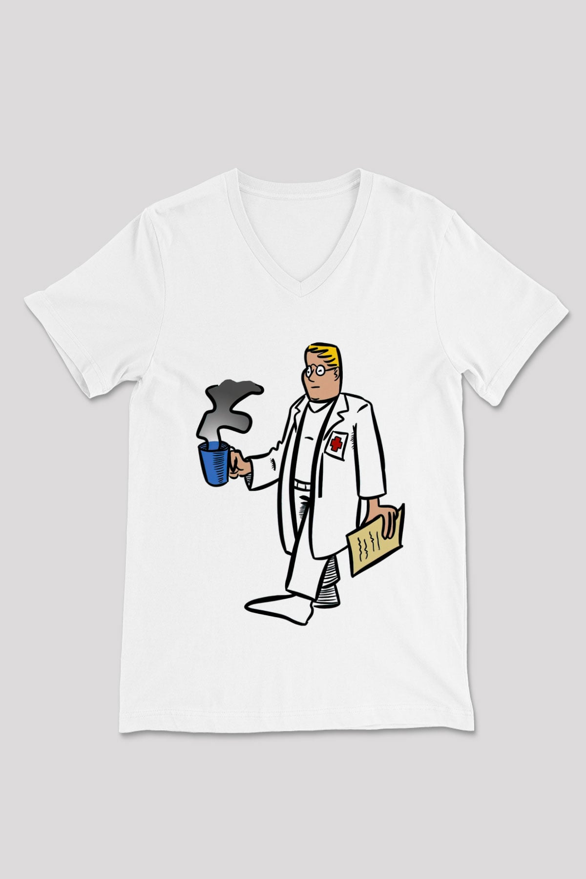 Doktor Beyaz Unisex V Yaka Tişört