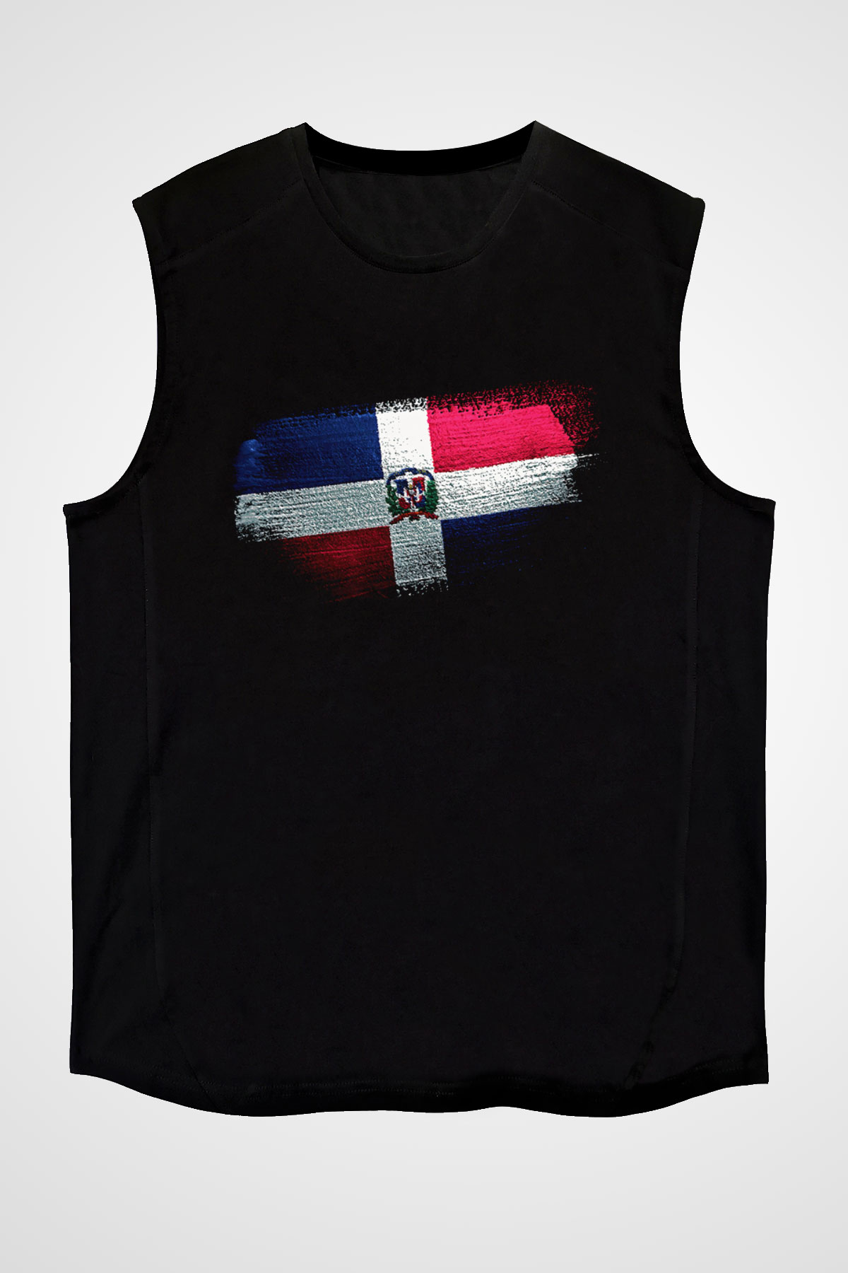 Dominik Cumhuriyeti - Dominican Republic Bayrağı Baskılı Unisex Siyah Kolsuz Tişört