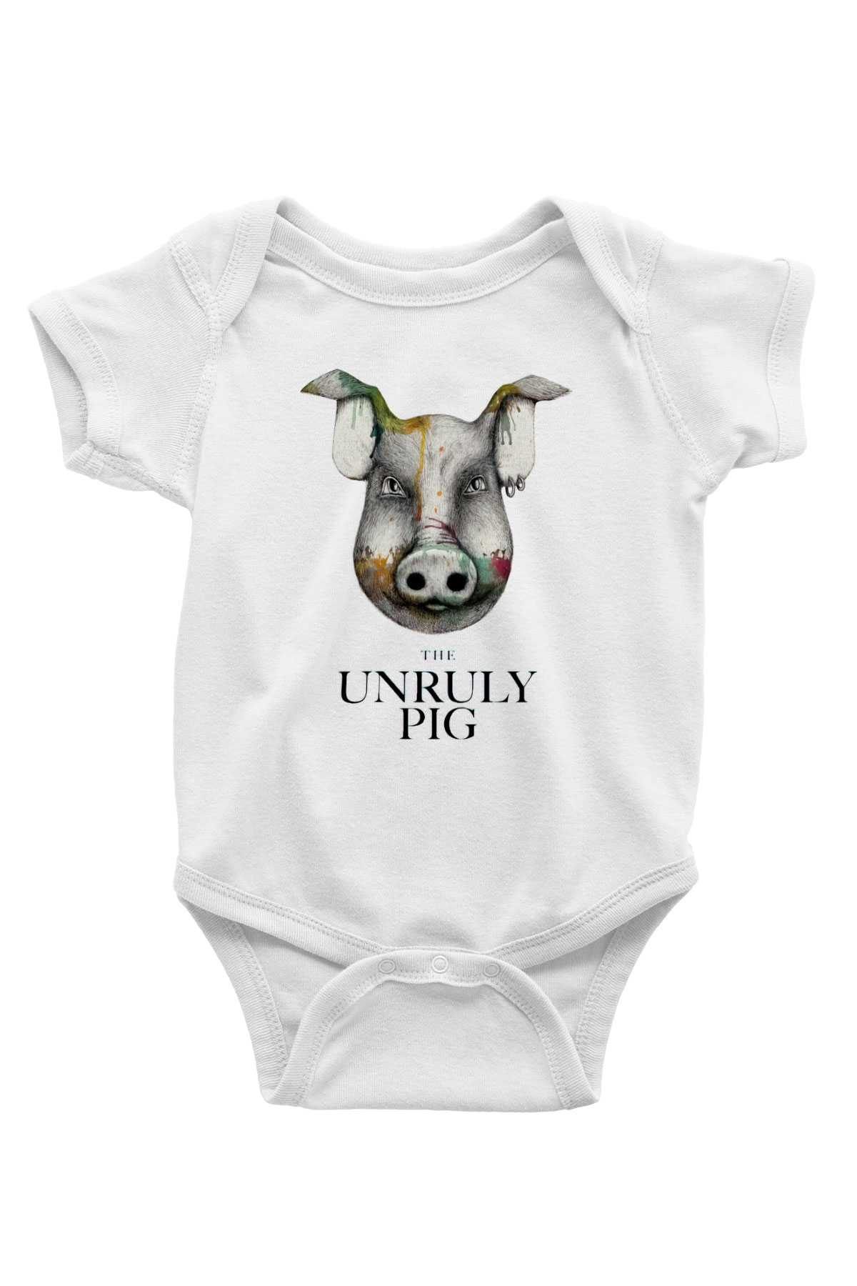 Domuz Baskılı Beyaz Unisex Bebek Body - Zıbın