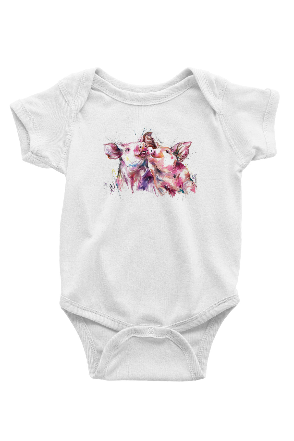 Domuz Baskılı Beyaz Unisex Bebek Body - Zıbın