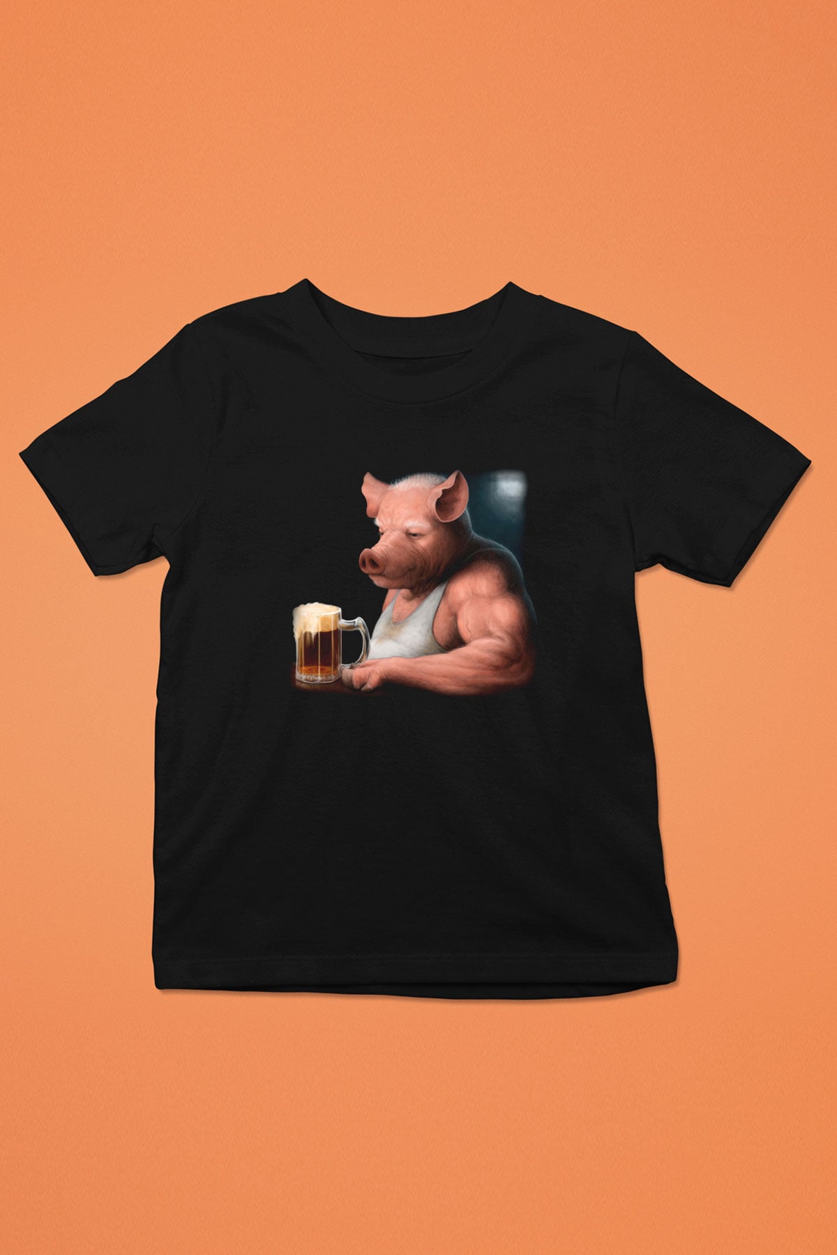 Domuz Baskılı Siyah Unisex Çocuk Tişört