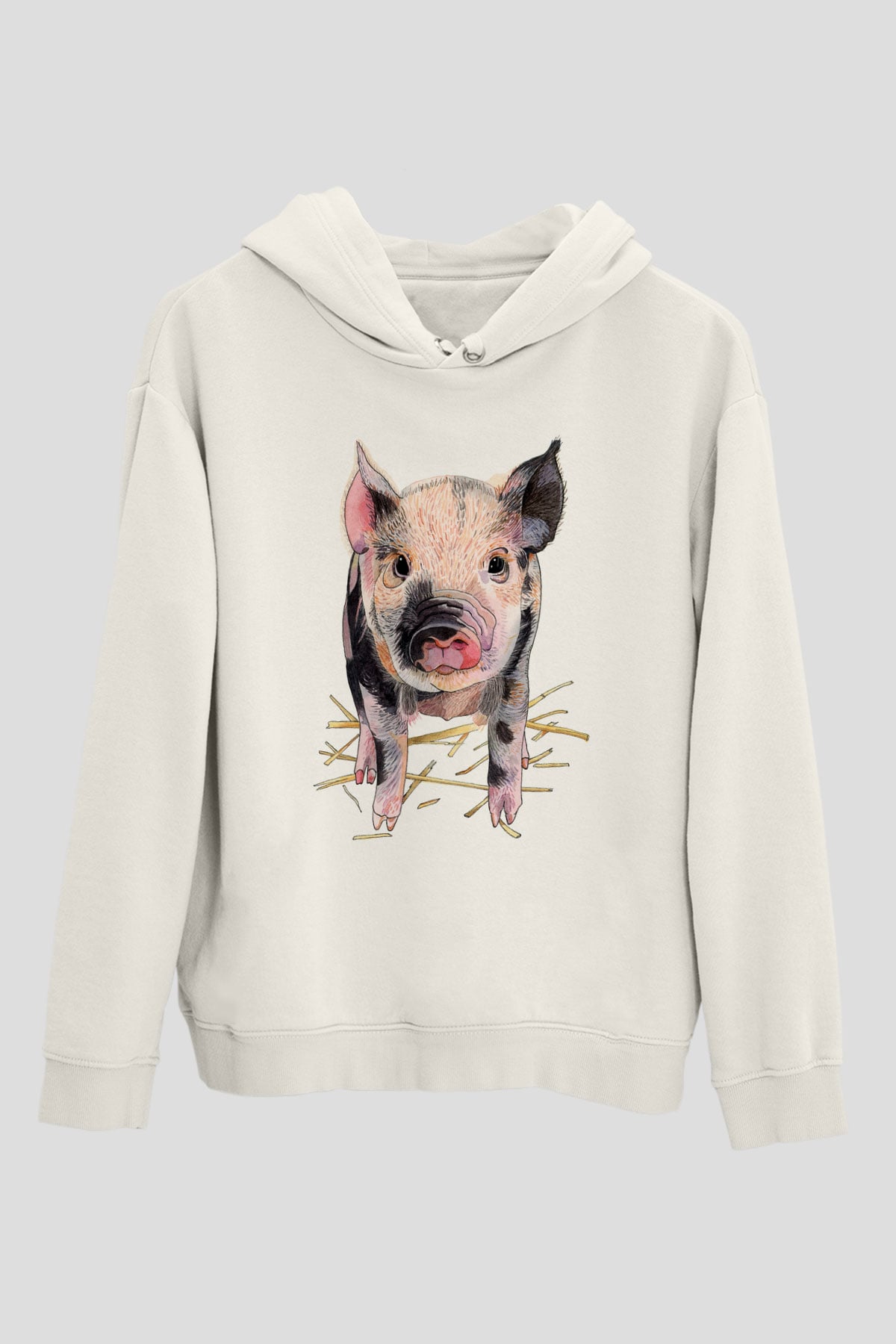 Domuz Beyaz Unisex Kapşonlu Sweatshirt