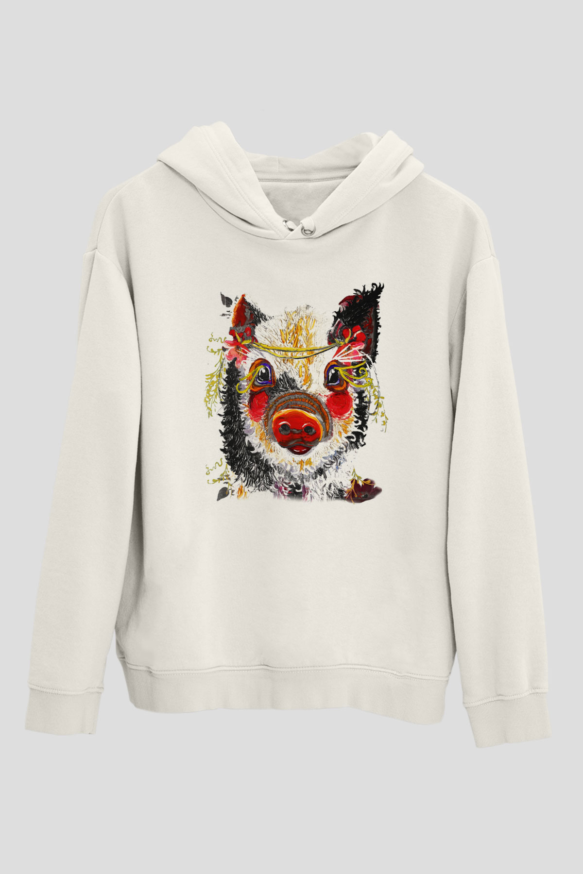 Domuz Beyaz Unisex Kapşonlu Sweatshirt