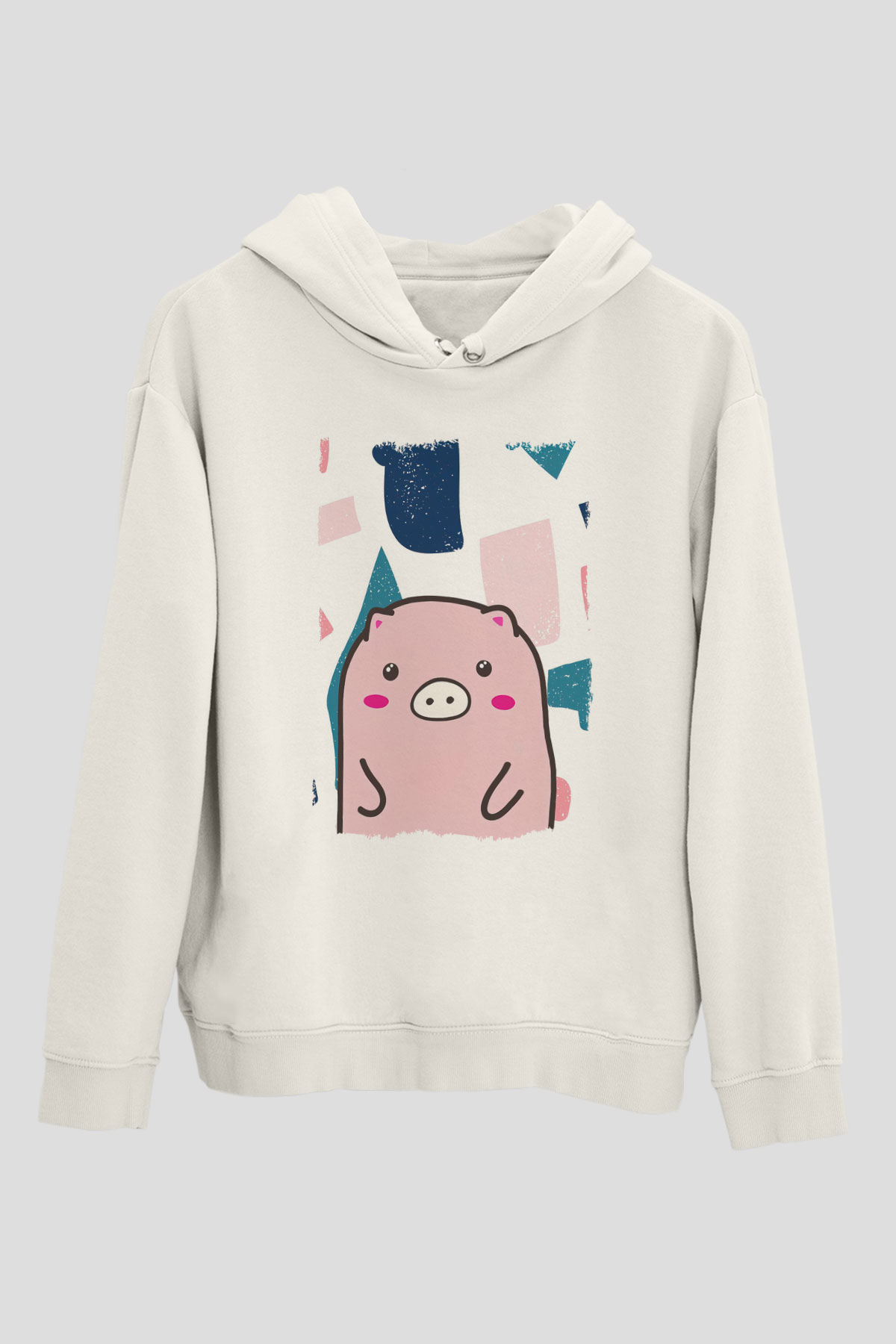 Domuz Beyaz Unisex Kapüşonlu Sweatshirt
