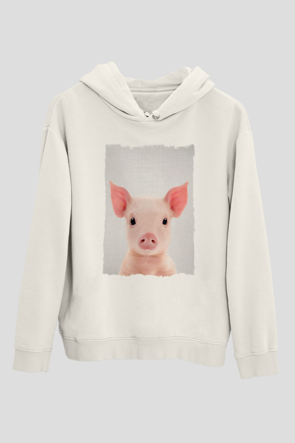 Domuz Beyaz Unisex Kapüşonlu Sweatshirt