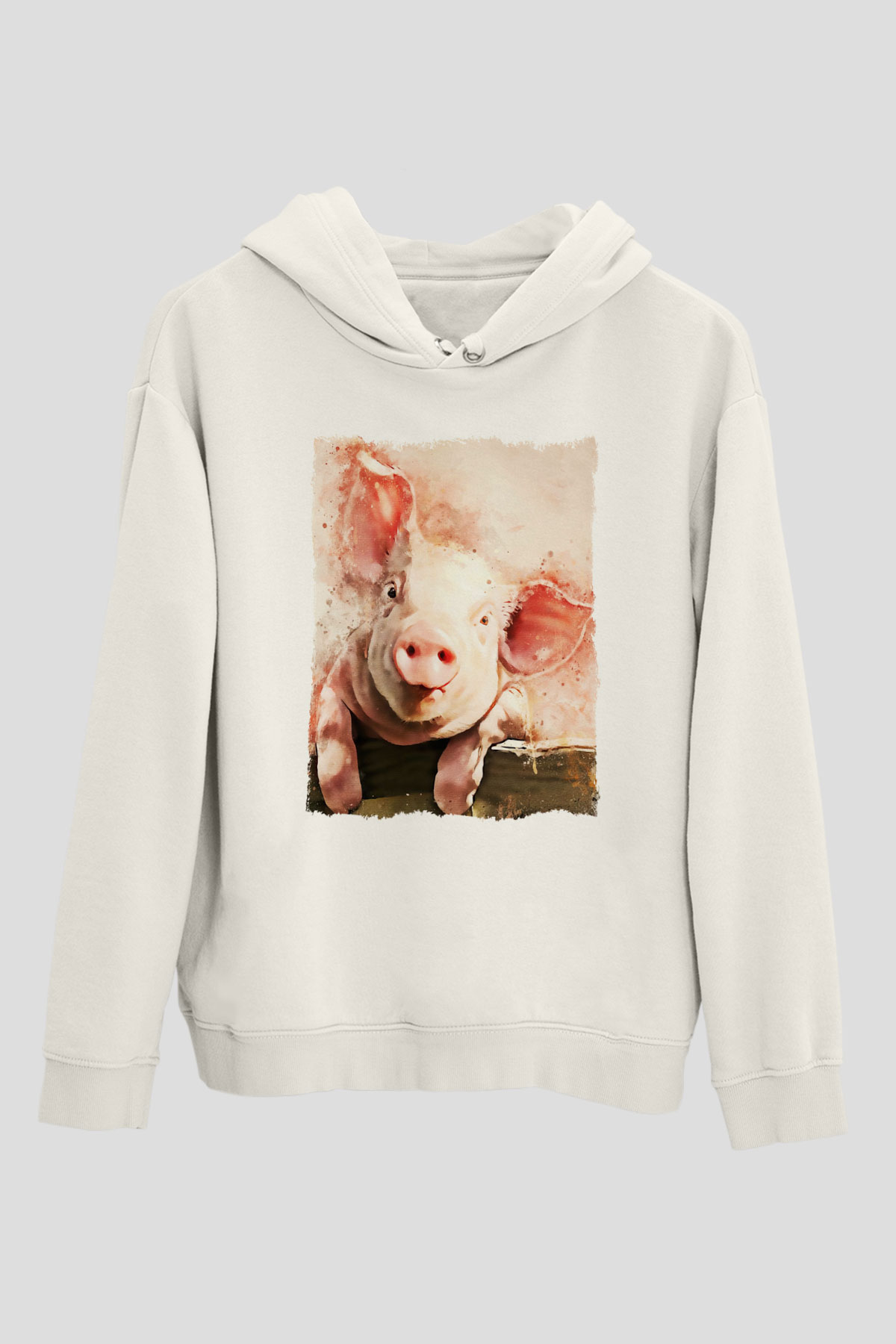 Domuz Beyaz Unisex Kapüşonlu Sweatshirt