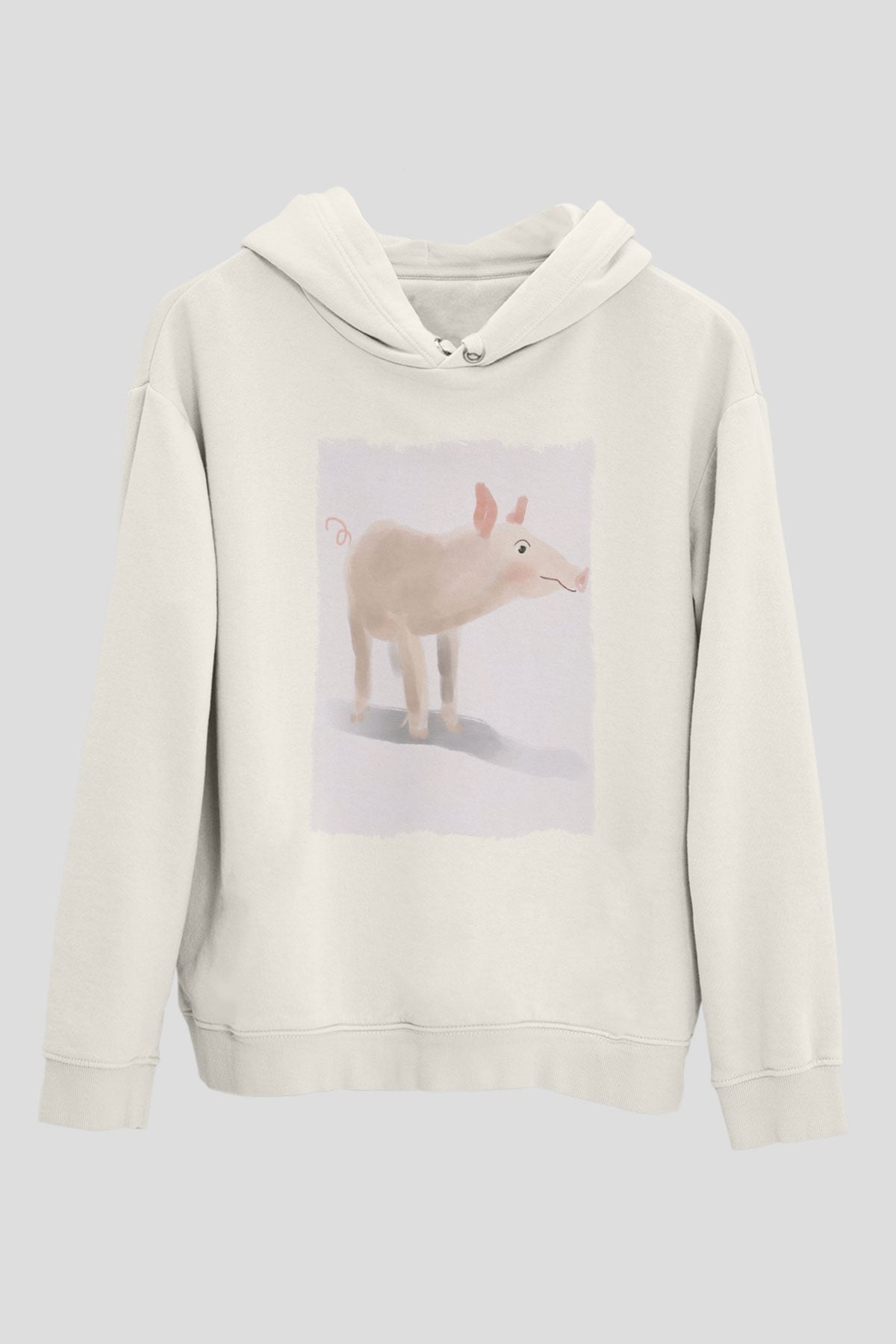 Domuz Beyaz Unisex Kapüşonlu Sweatshirt