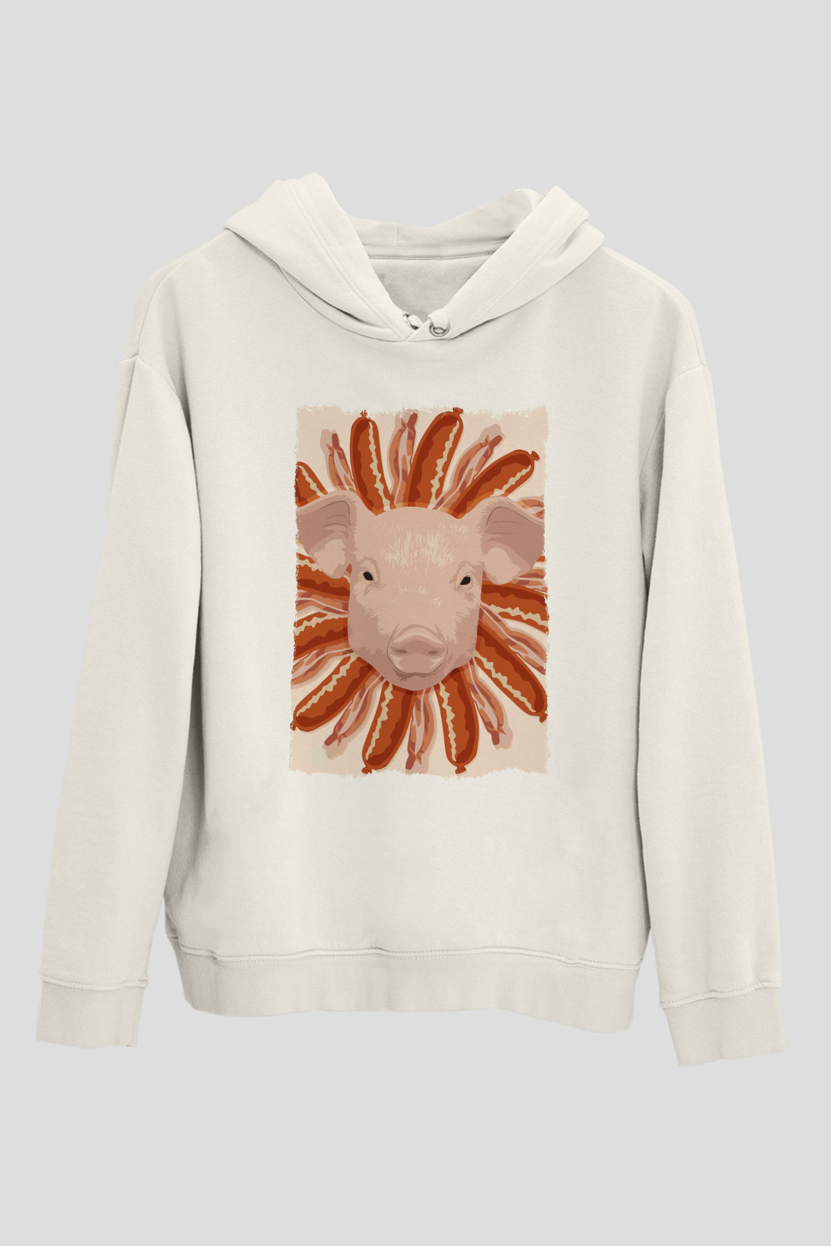 Domuz Beyaz Unisex Kapüşonlu Sweatshirt