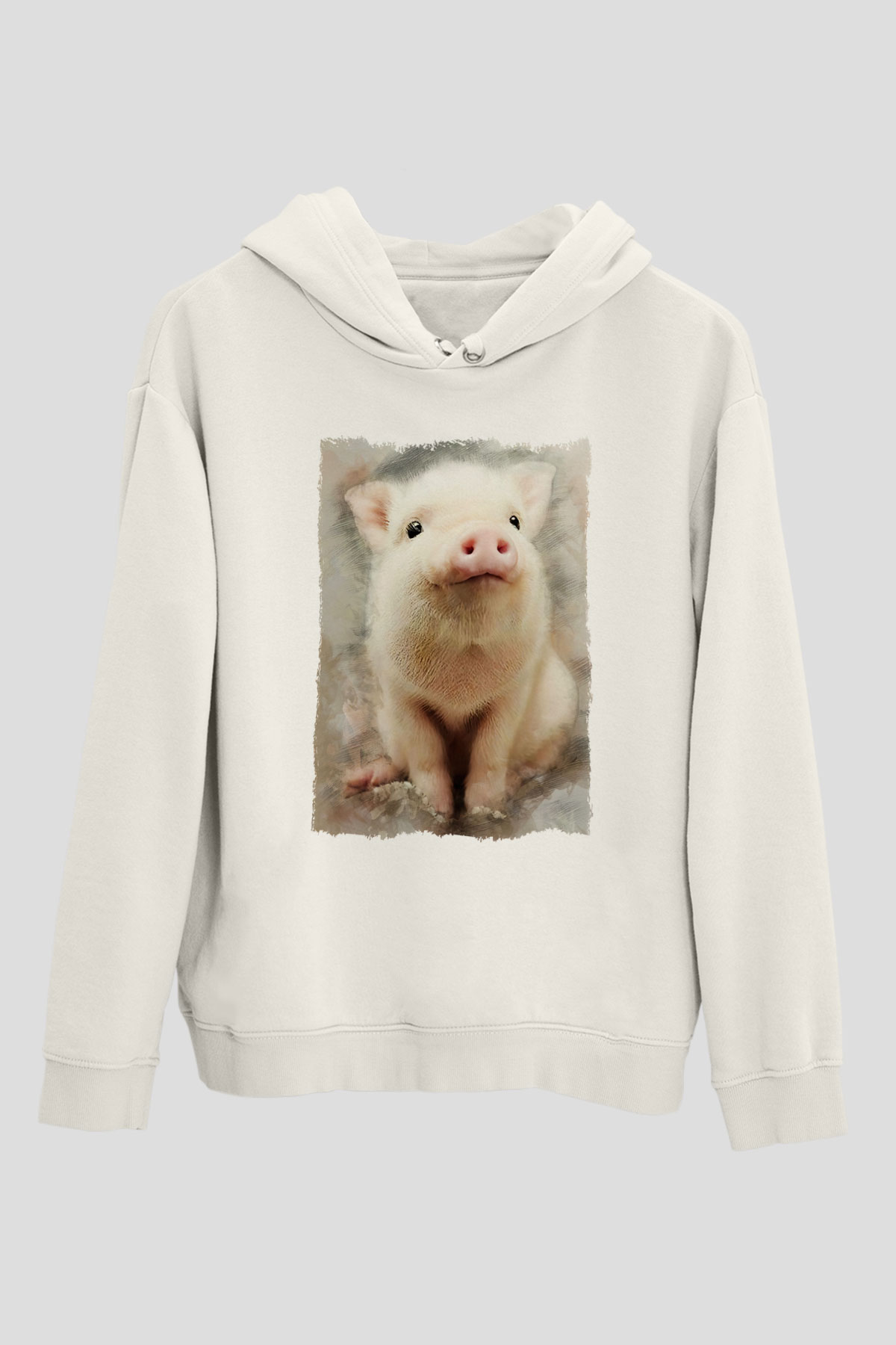 Domuz Beyaz Unisex Kapüşonlu Sweatshirt