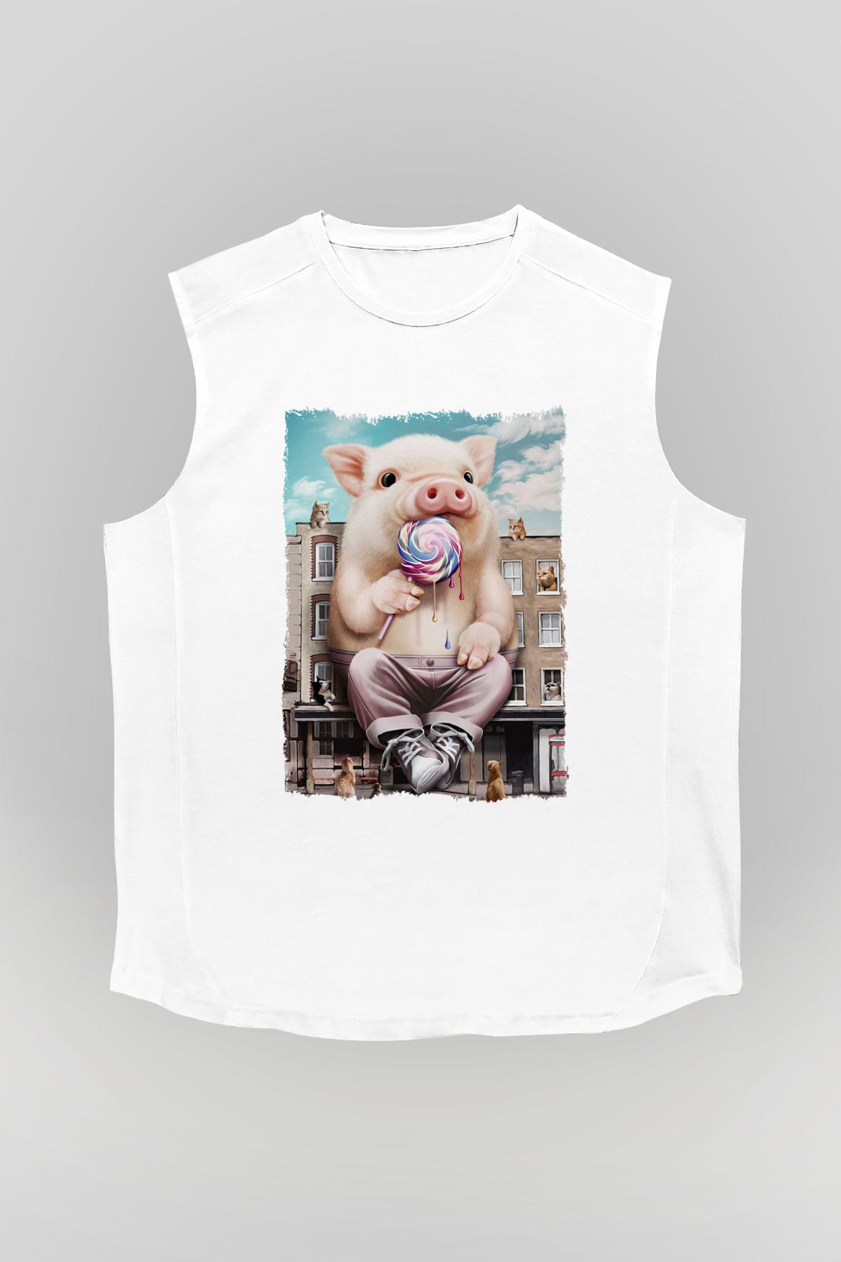 Domuz Beyaz Unisex Kolsuz Tişört