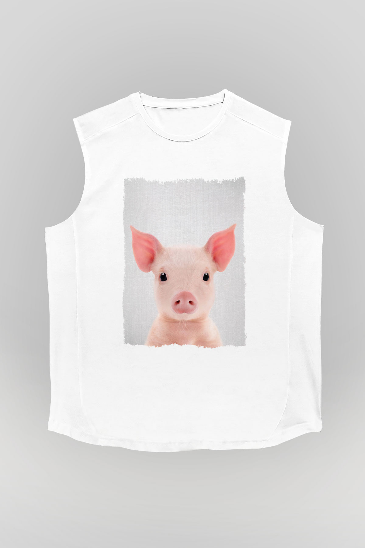 Domuz Beyaz Unisex Kolsuz Tişört