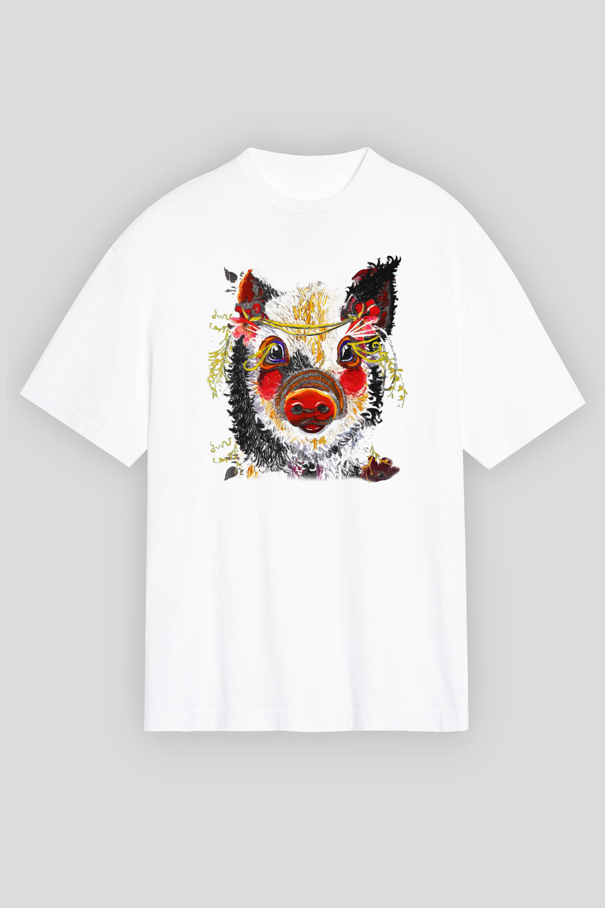 Domuz Beyaz Unisex Oversize Tişört T-Shirt
