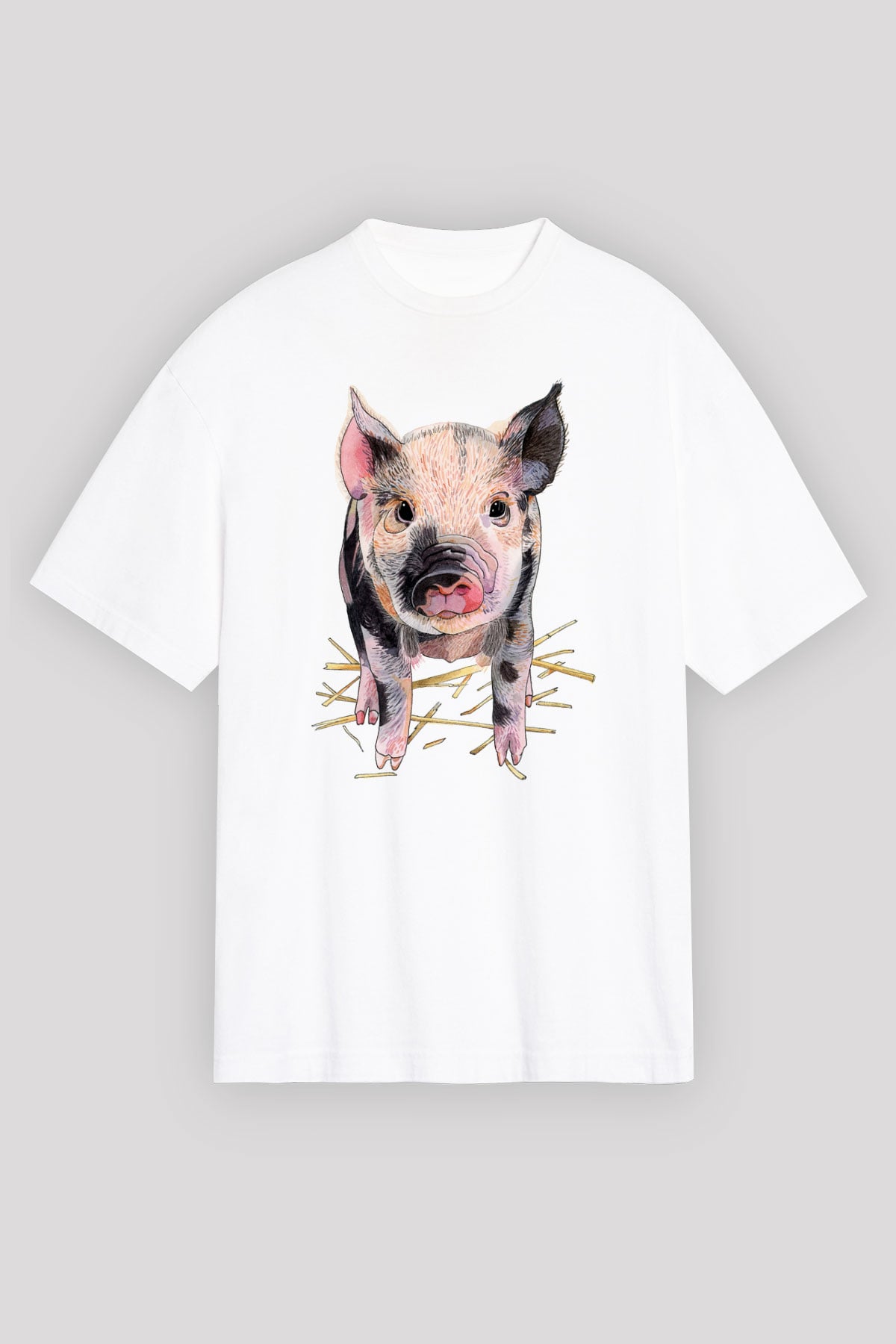 Domuz Beyaz Unisex Oversize Tişört T-Shirt
