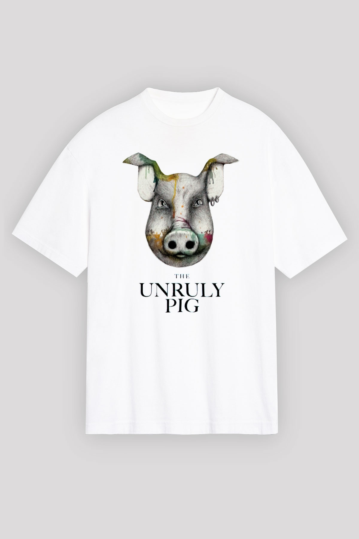 Domuz Beyaz Unisex Oversize Tişört T-Shirt