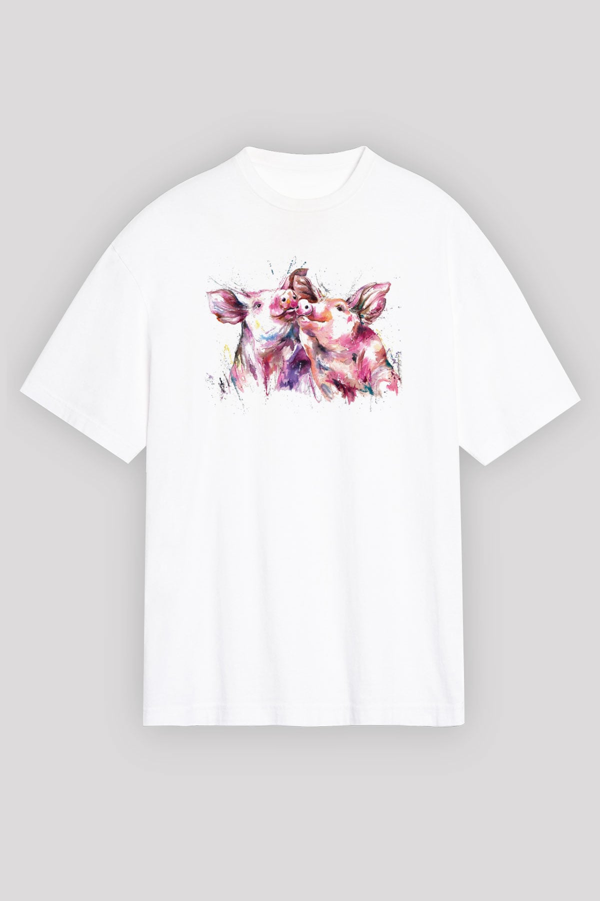 Domuz Beyaz Unisex Oversize Tişört T-Shirt