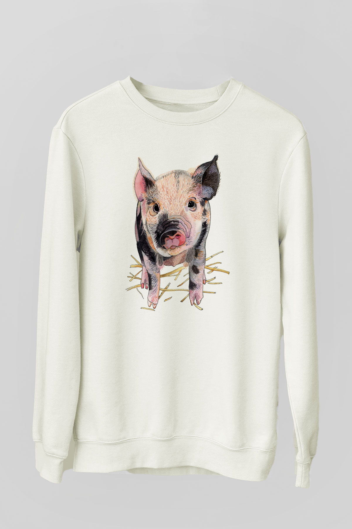 Domuz Beyaz Unisex Sweatshirt