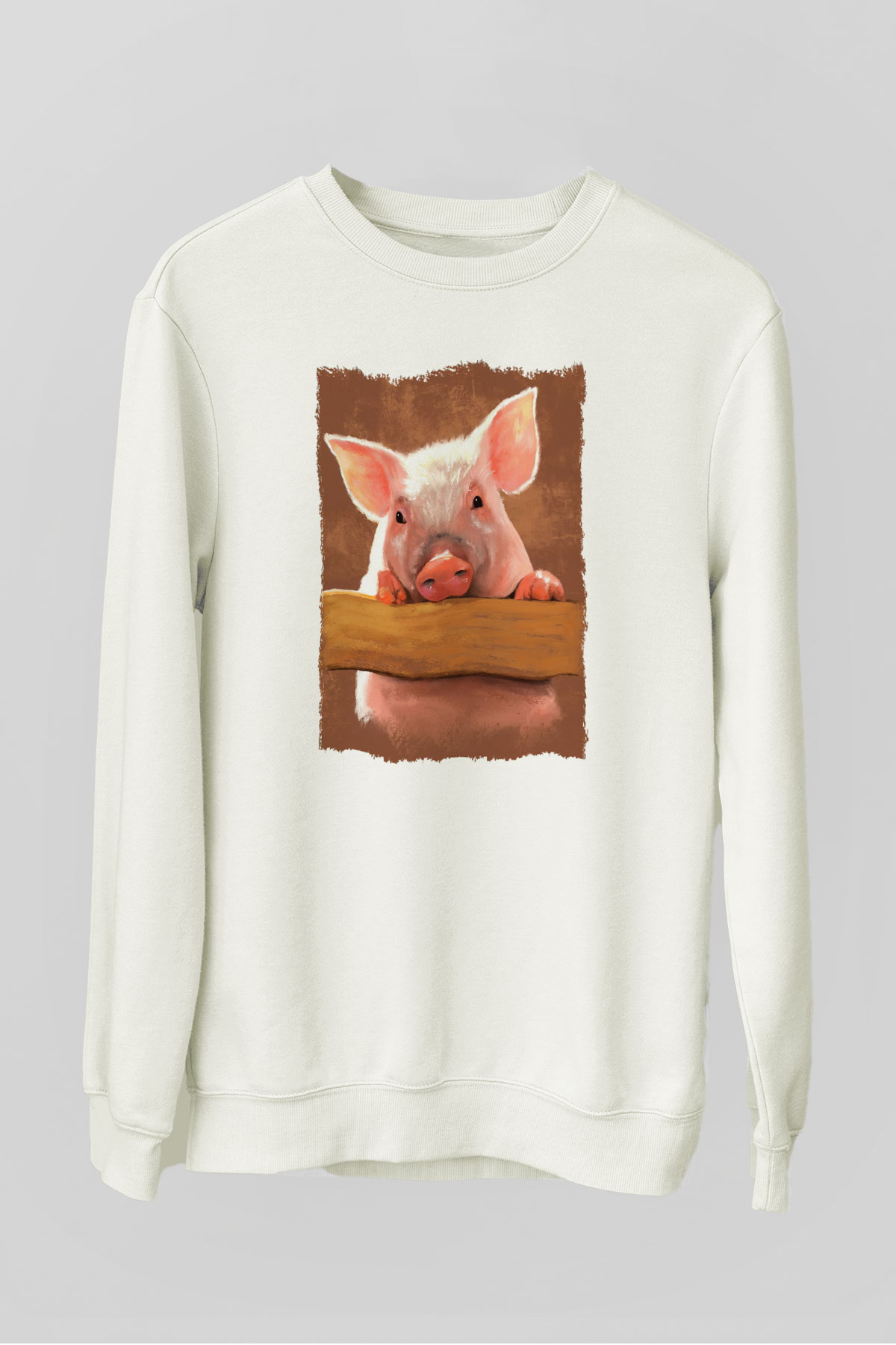 Domuz Beyaz Unisex Sweatshirt