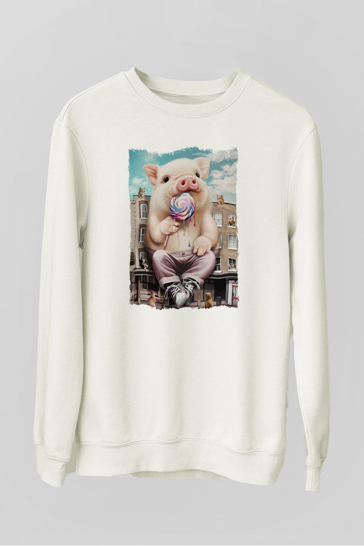 Domuz Beyaz Unisex Sweatshirt