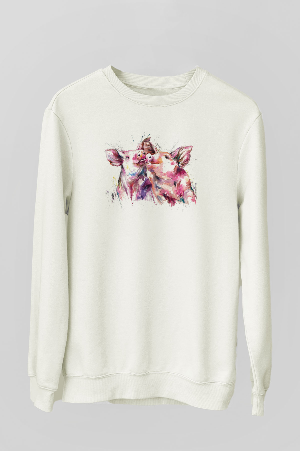 Domuz Beyaz Unisex Sweatshirt