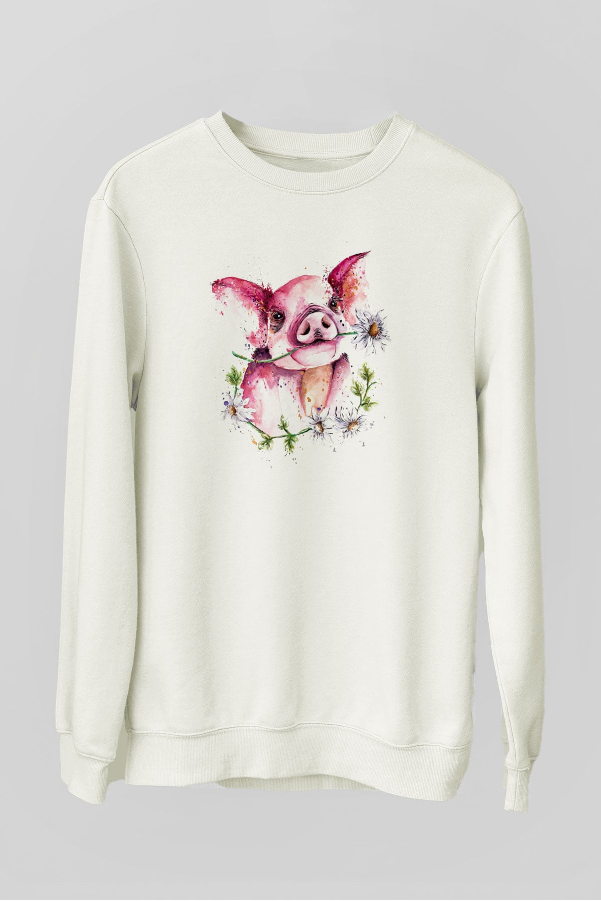 Domuz Beyaz Unisex Sweatshirt