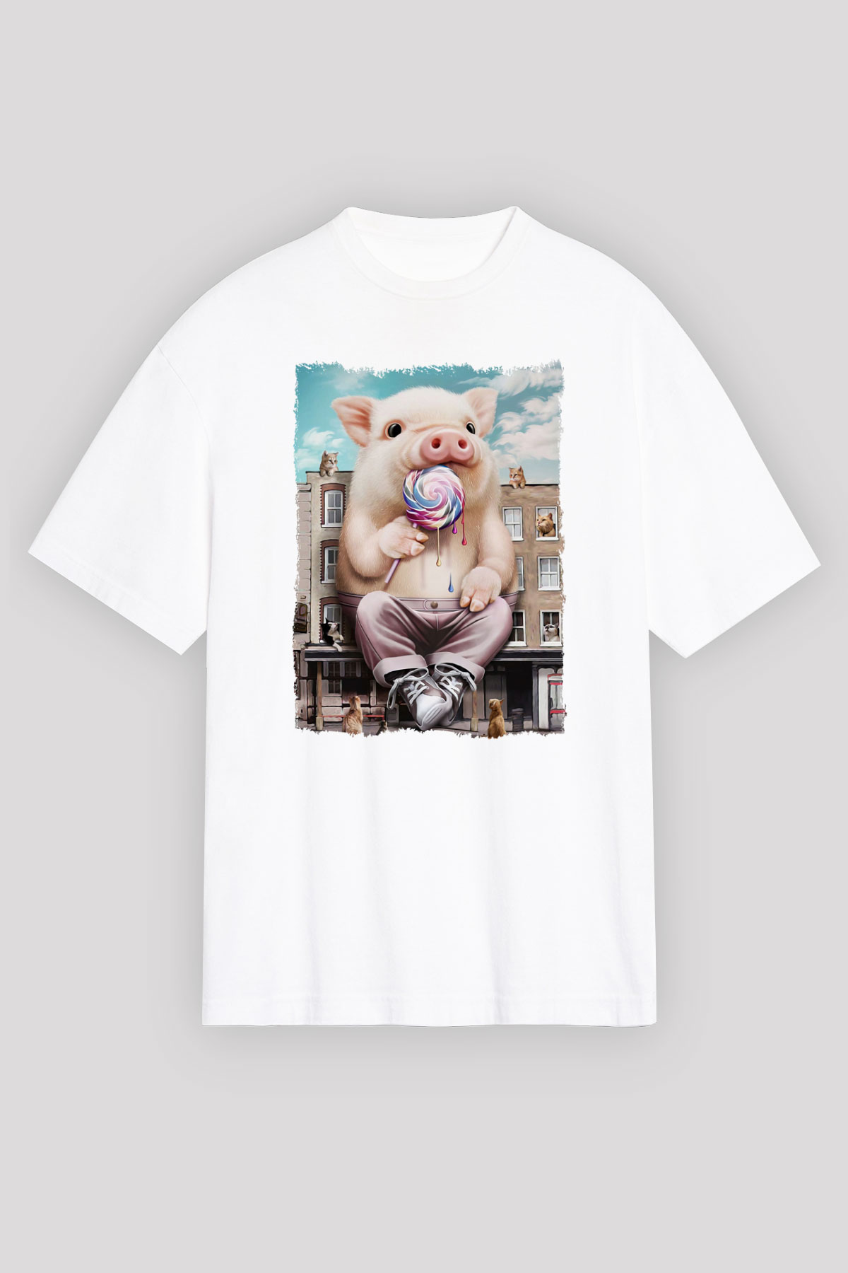 Domuz Beyaz Unisex Tişört T-Shirt - TişörtFabrikası