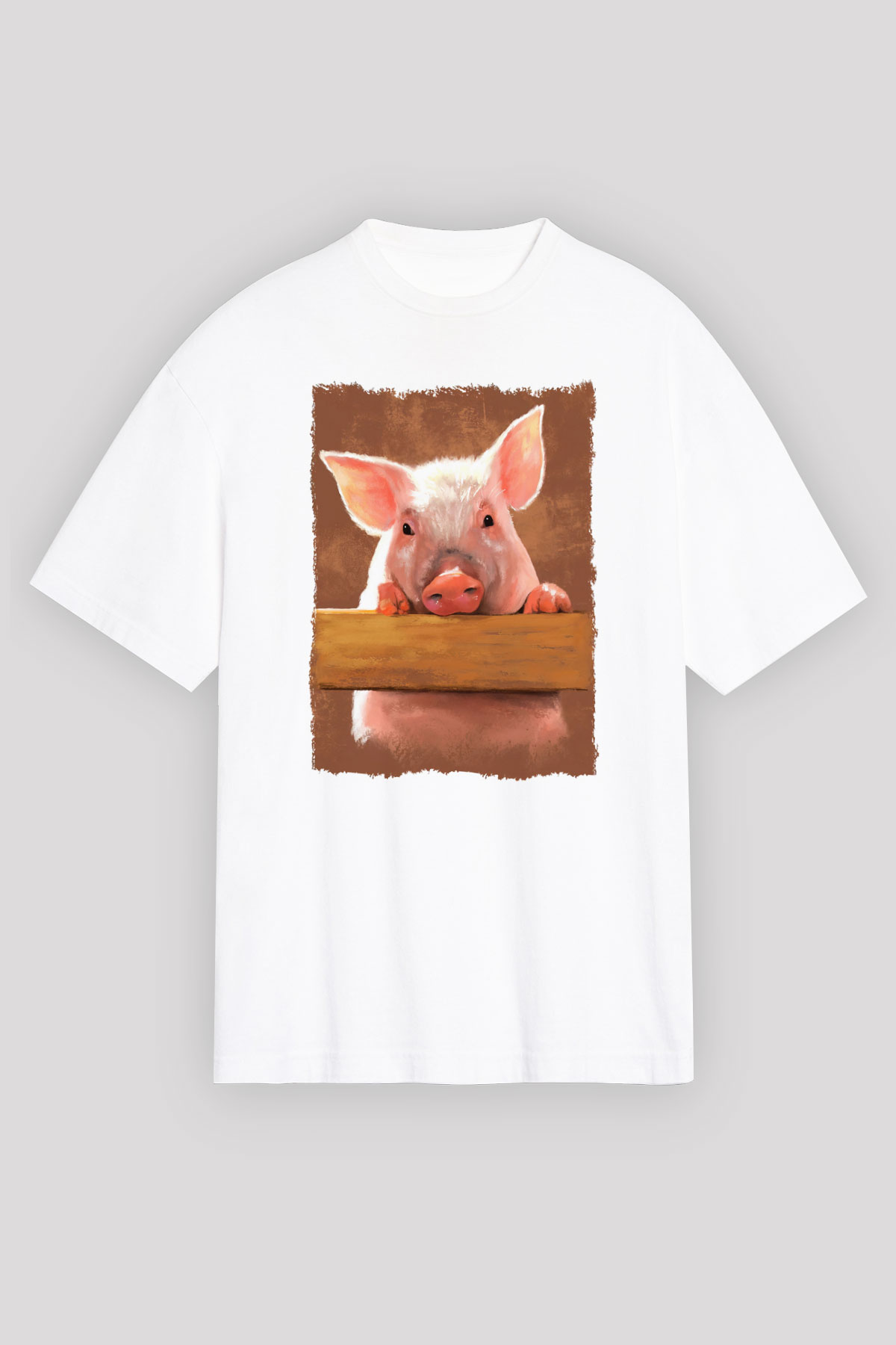 Domuz Beyaz Unisex Tişört T-Shirt - TişörtFabrikası
