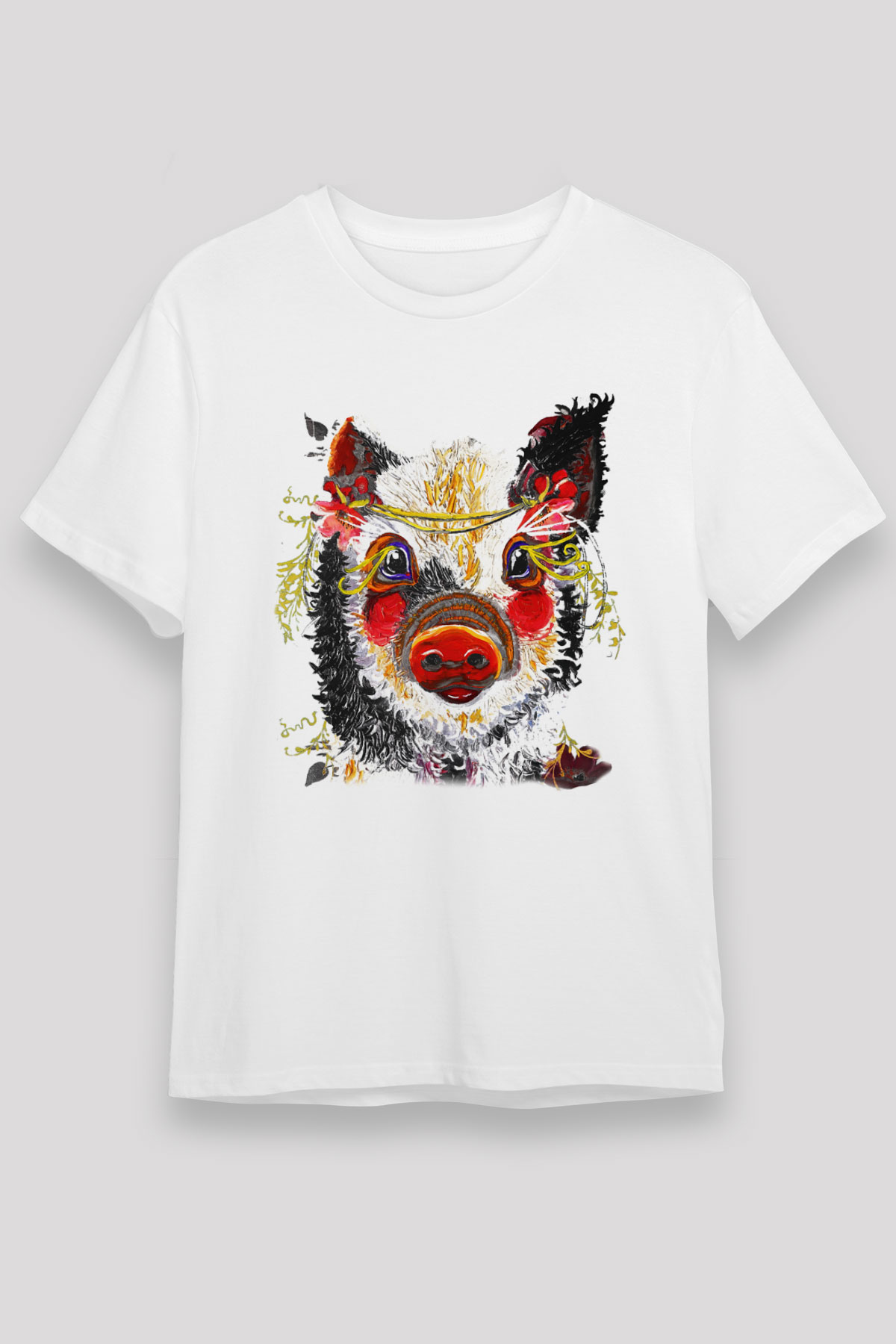 Domuz Beyaz Unisex Tişört T-Shirt - TişörtFabrikası