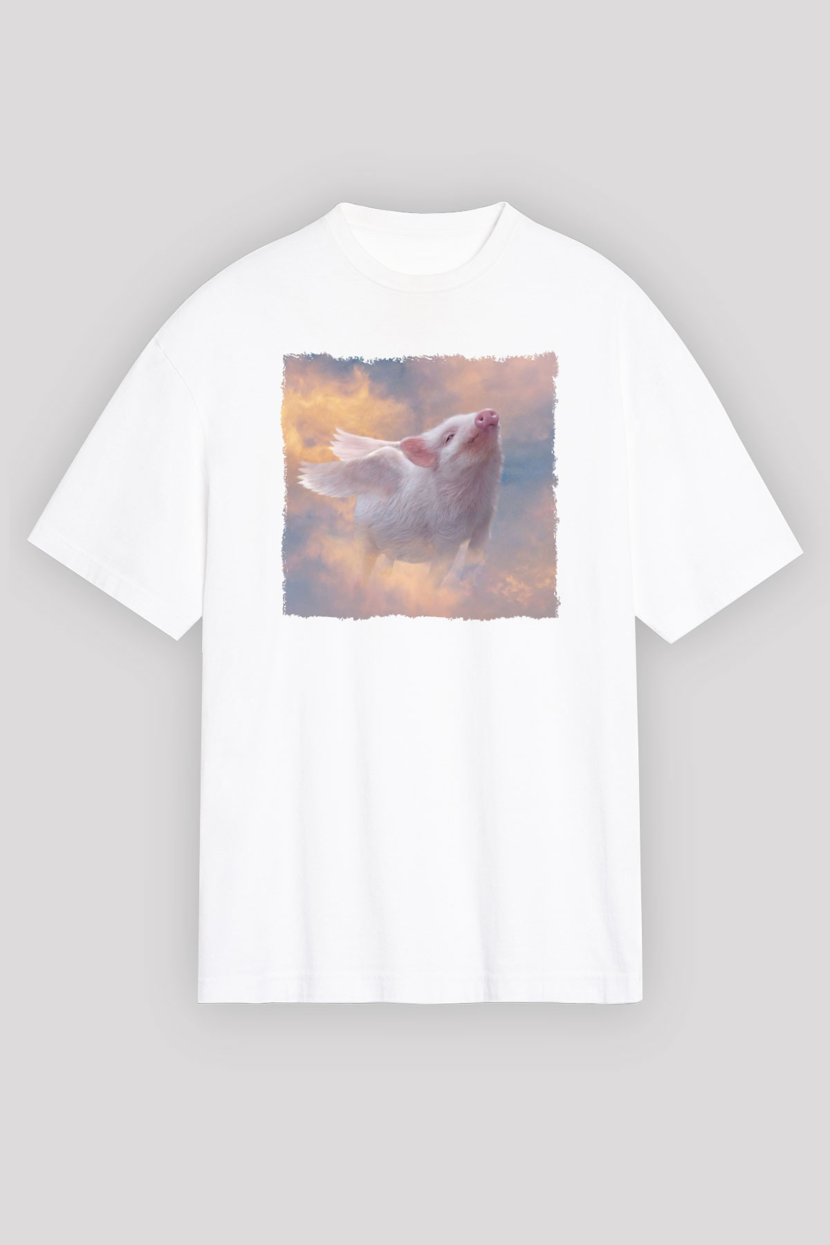 Domuz Beyaz Unisex Tişört T-Shirt - TişörtFabrikası