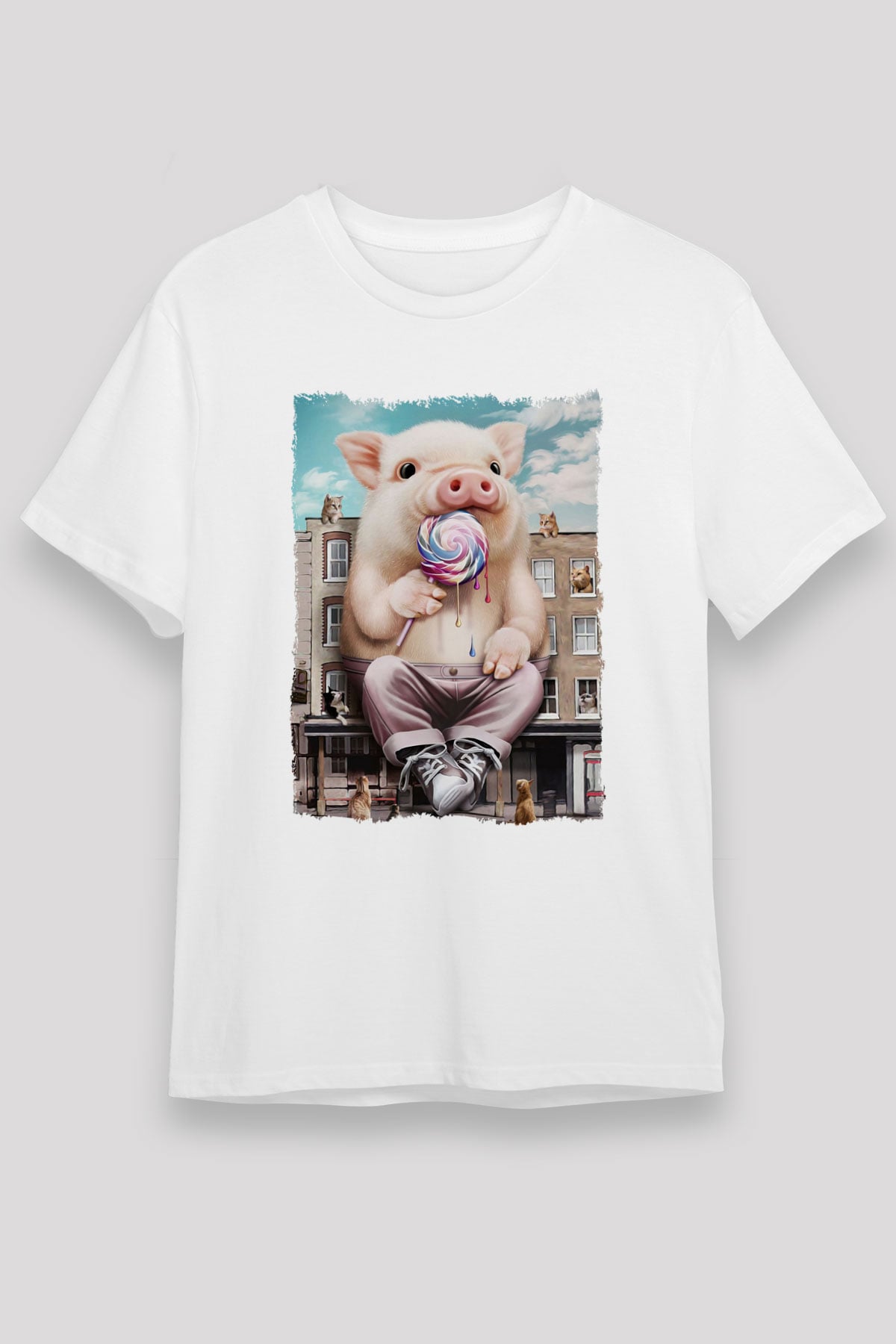 Domuz Beyaz Unisex Tişört T-Shirt - TişörtFabrikası