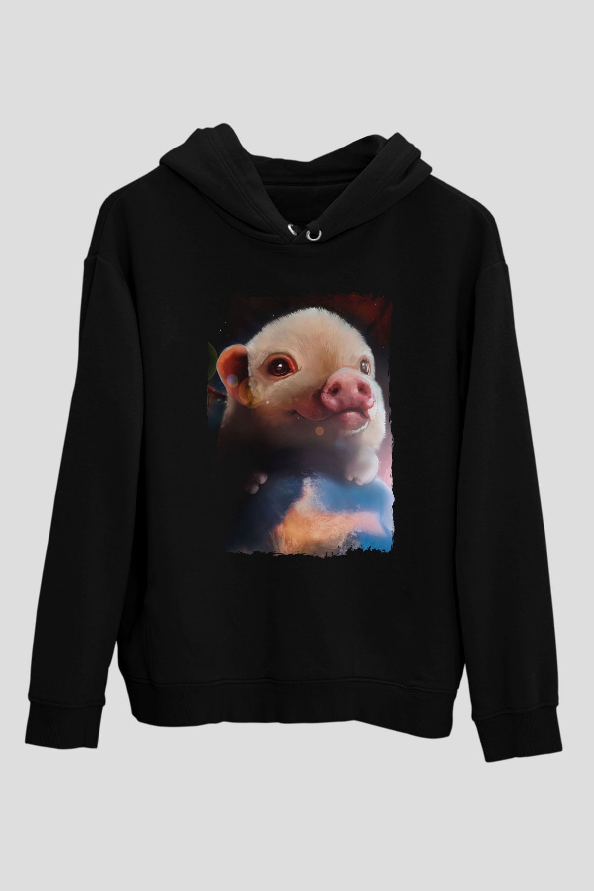Domuz Siyah Unisex Kapüşonlu Sweatshirt